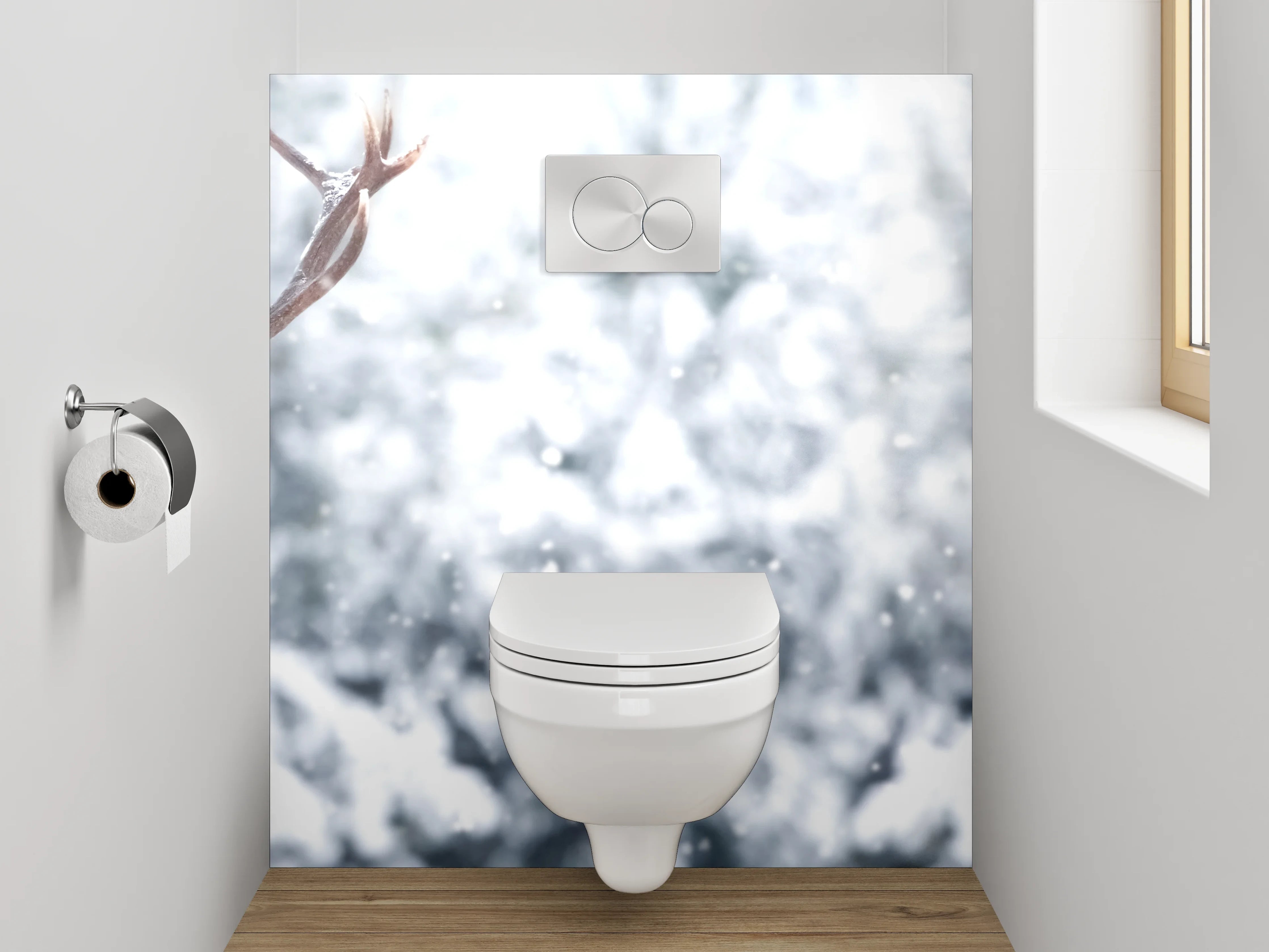 WC-Rückwand - Winterliche Hirsche im verschneiten Wald