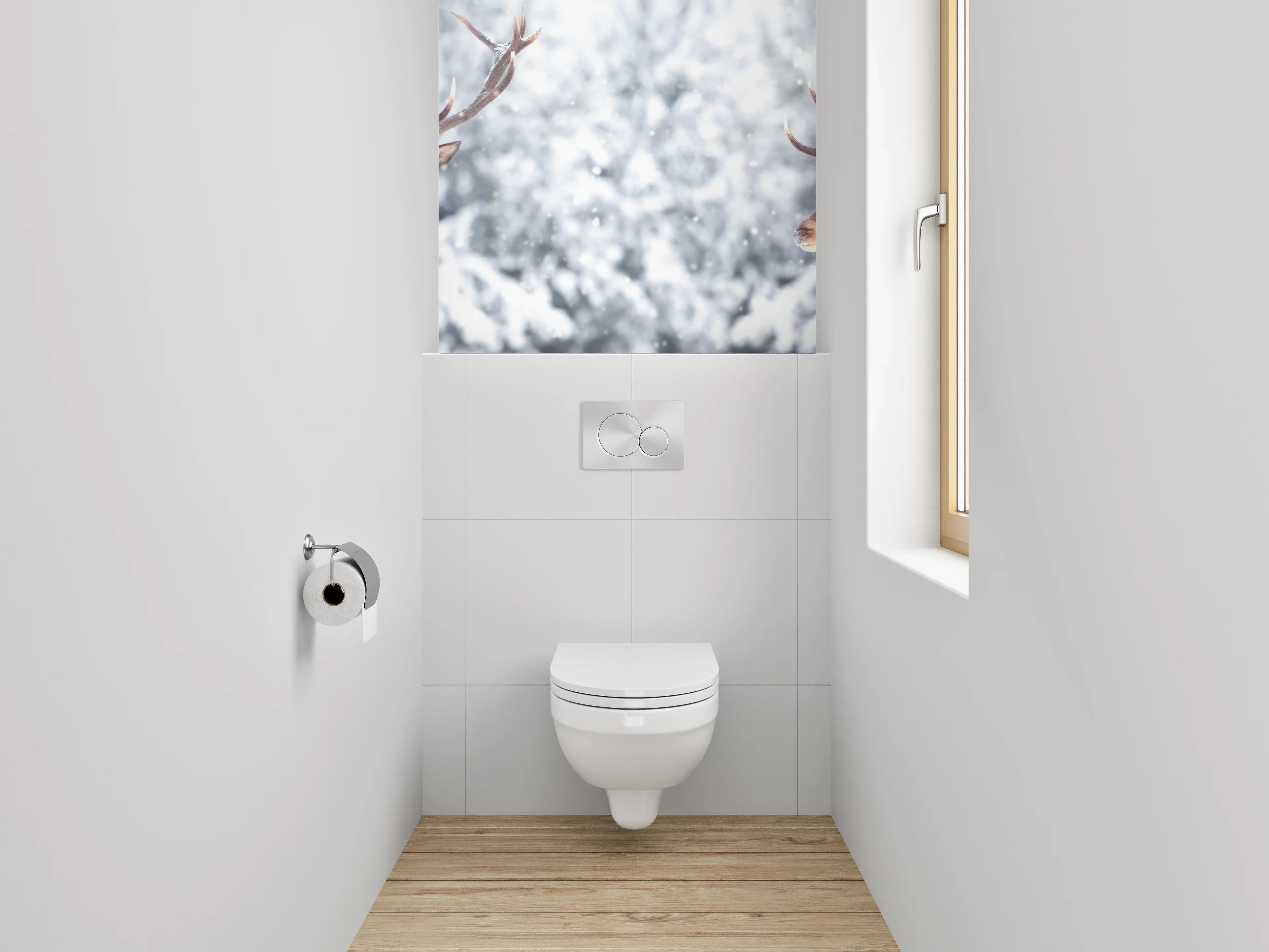 WC-Rückwand - Winterliche Hirsche im verschneiten Wald
