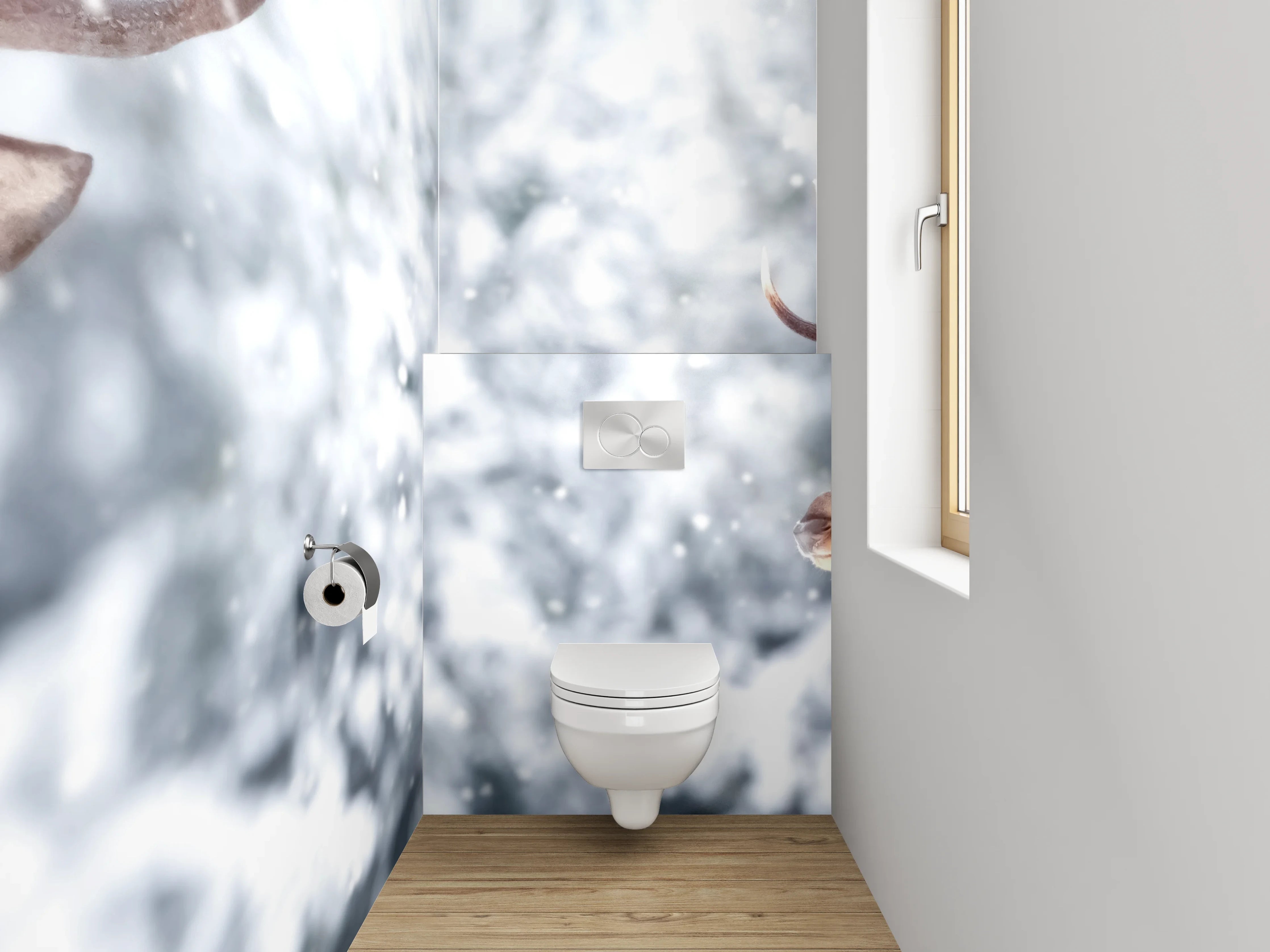 WC-Rückwand - Winterliche Hirsche im verschneiten Wald