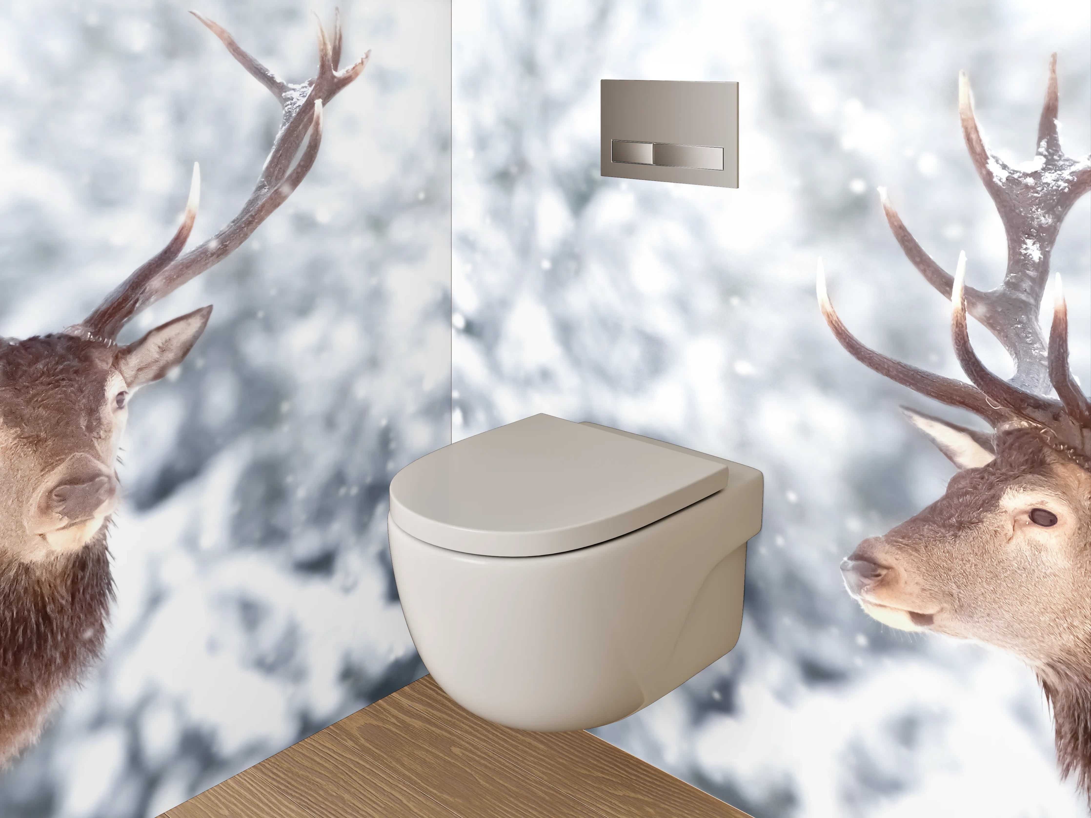 WC-Rückwand - Winterliche Hirsche im verschneiten Wald