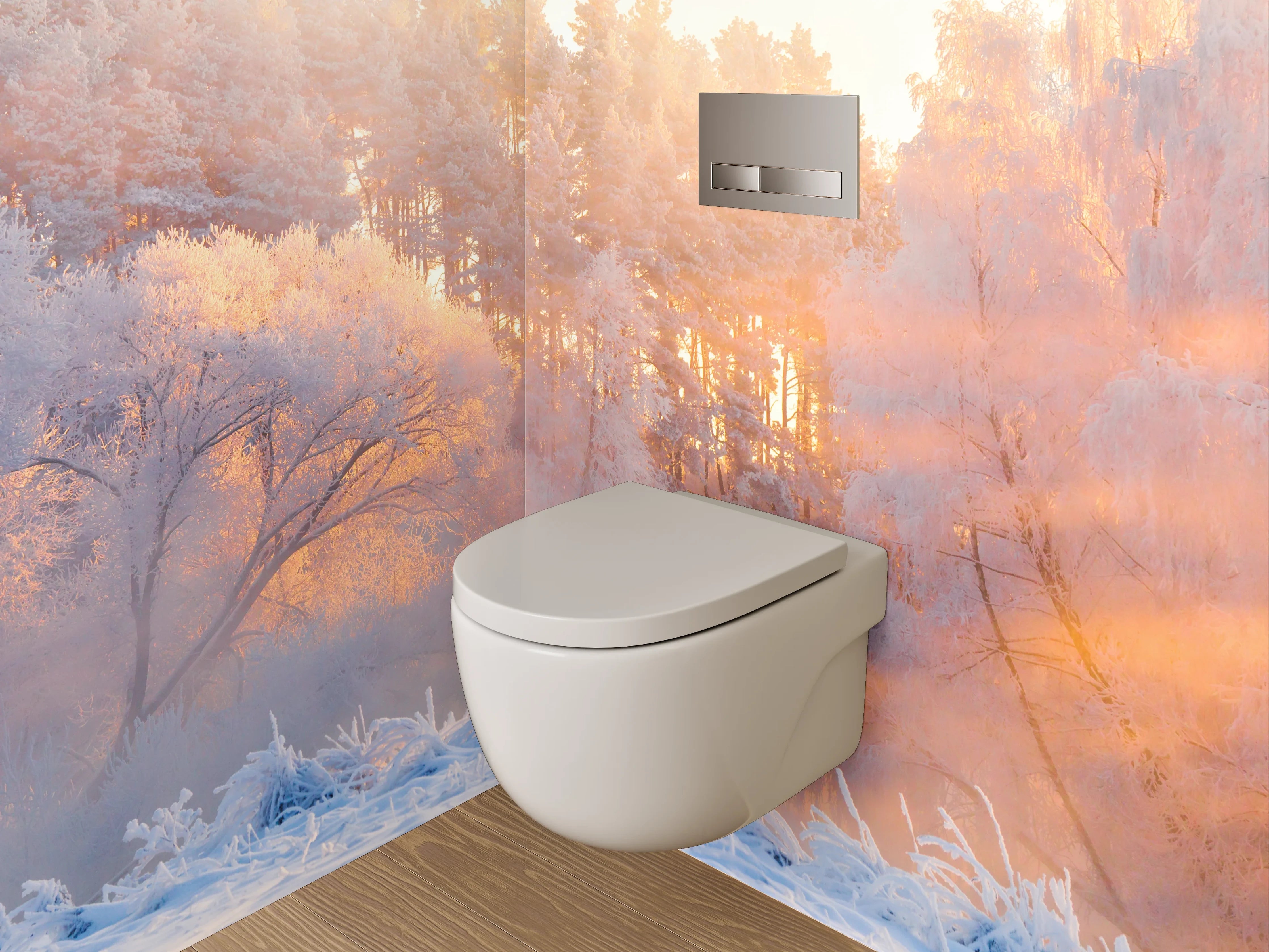 WC-Rückwand - Winterliche Sonnenstrahlen im verschneiten Wald