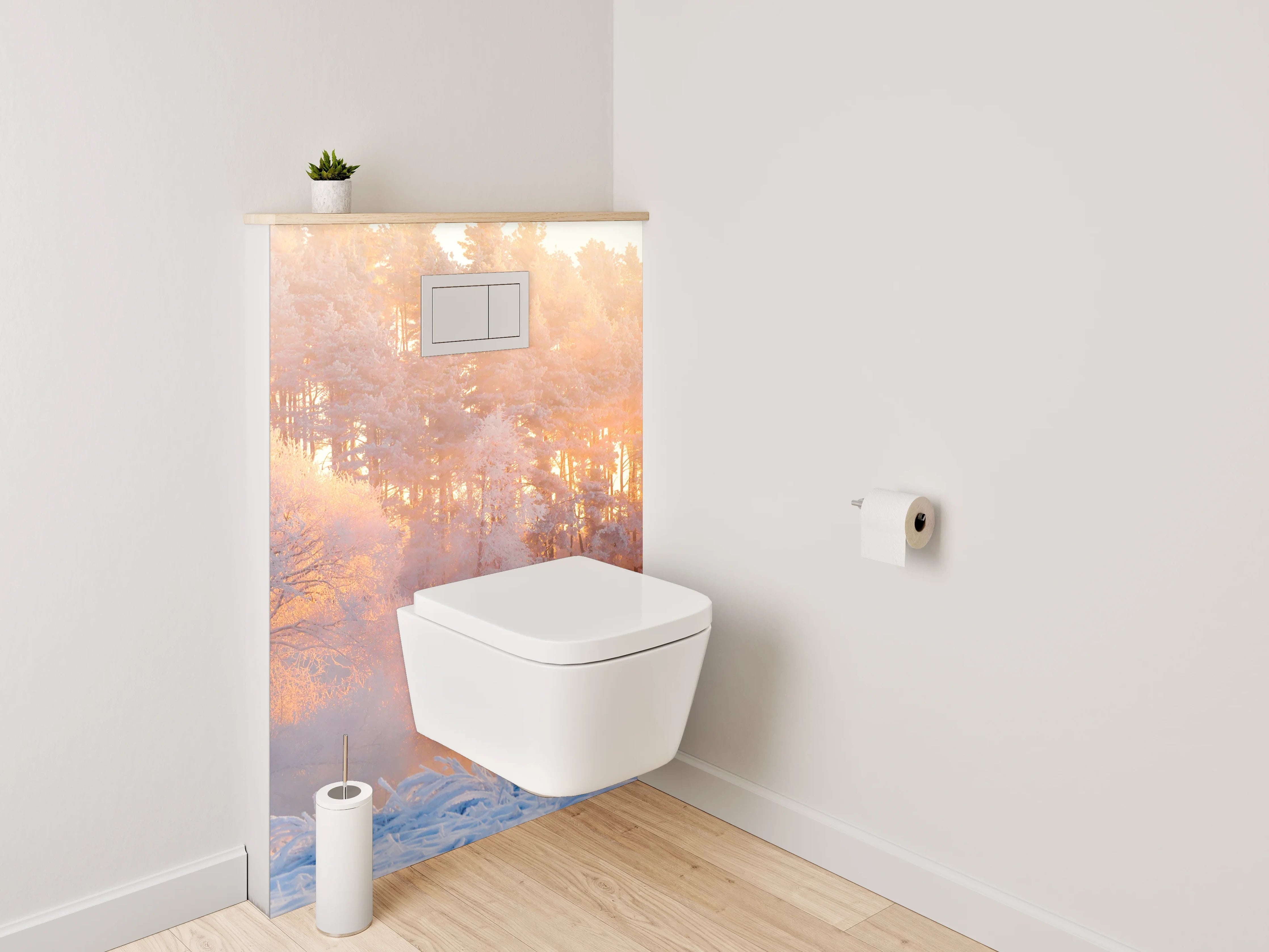 WC-Rückwand - Winterliche Sonnenstrahlen im verschneiten Wald