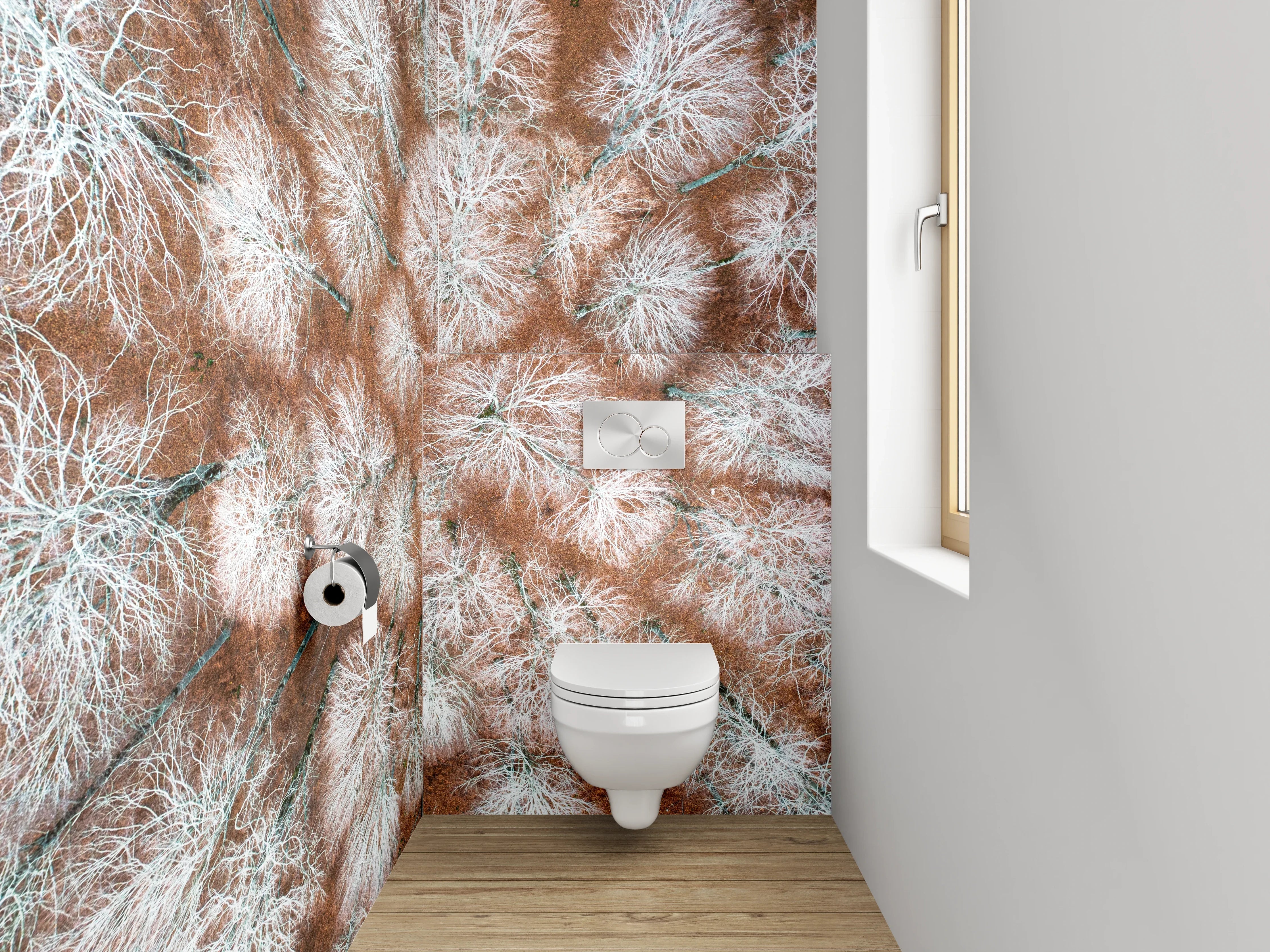 WC-Rückwand - Winterlicher Birkenwald aus der Vogelperspektive