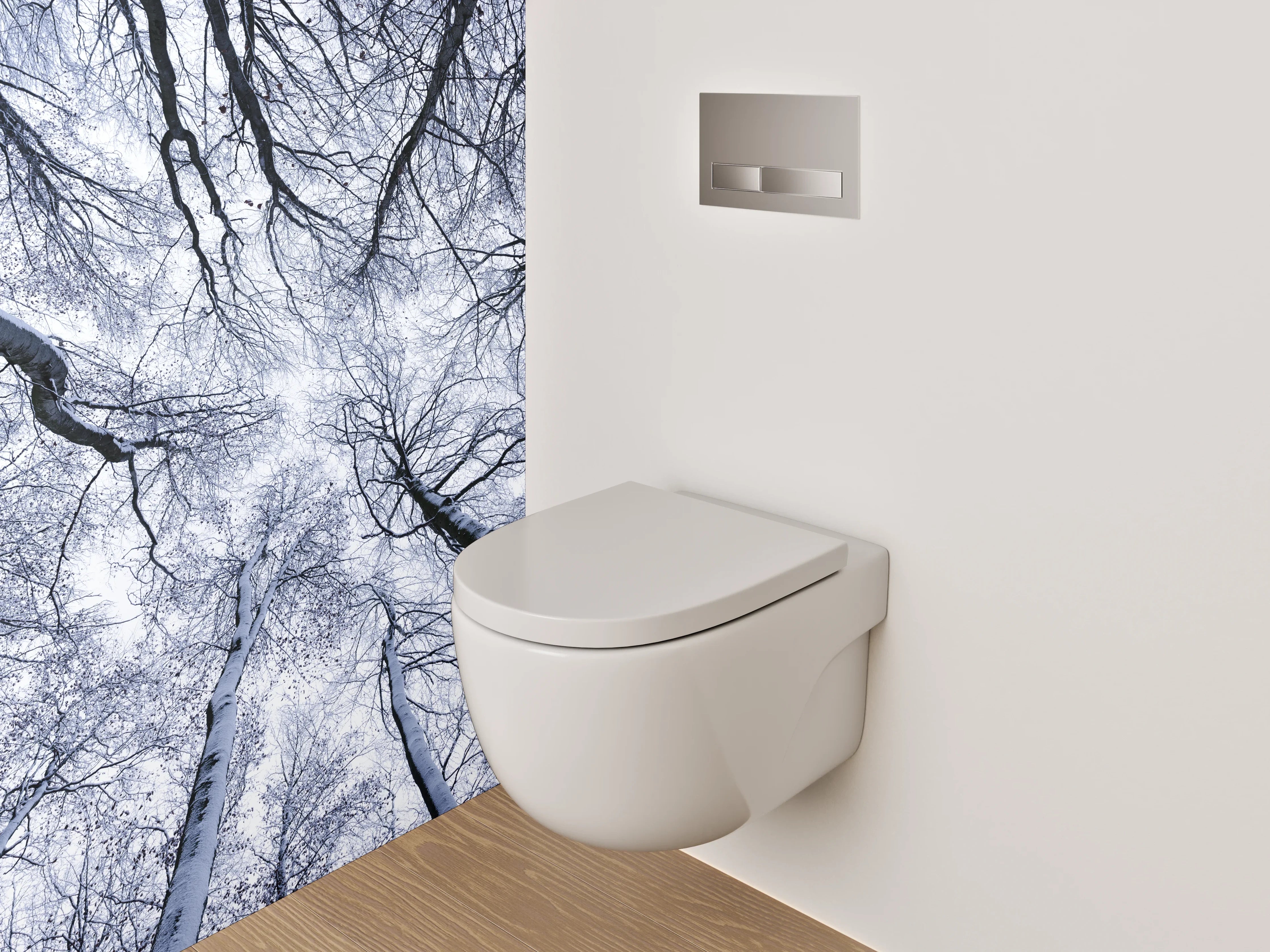 WC-Rückwand - Winterlicher Birkenwald von unten