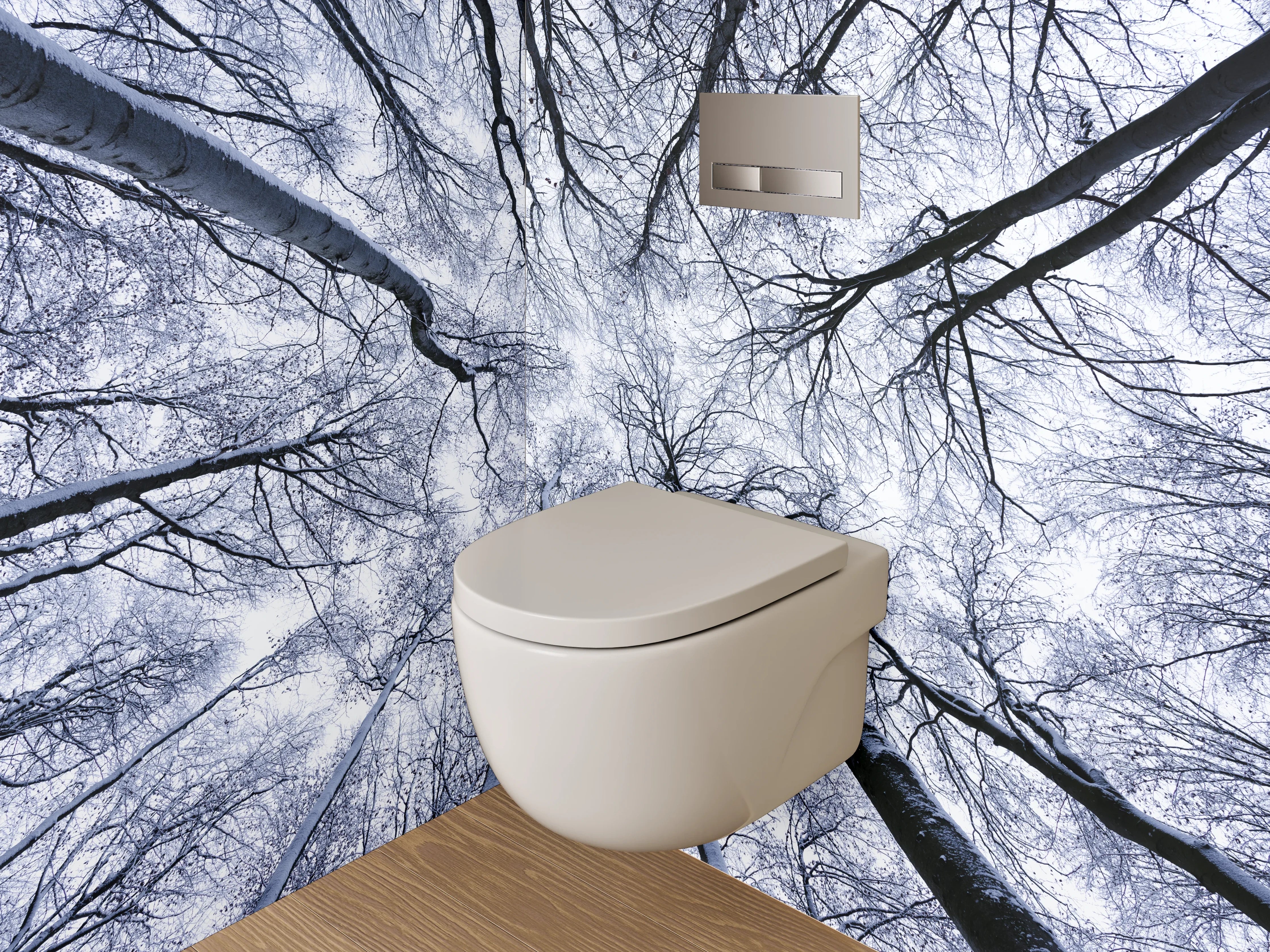 WC-Rückwand - Winterlicher Birkenwald von unten