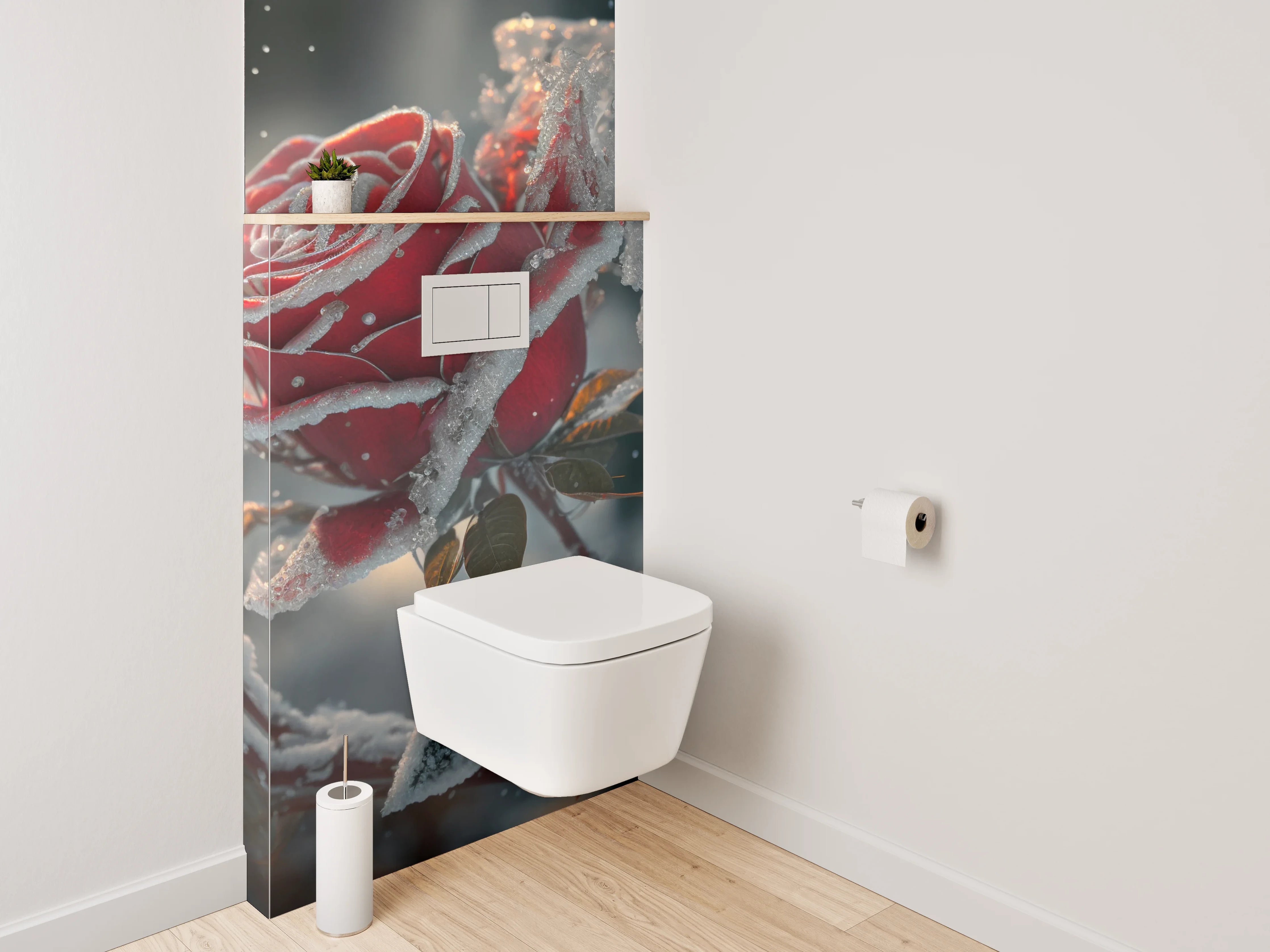WC-Rückwand - Winterrose mit Raureif-Magie