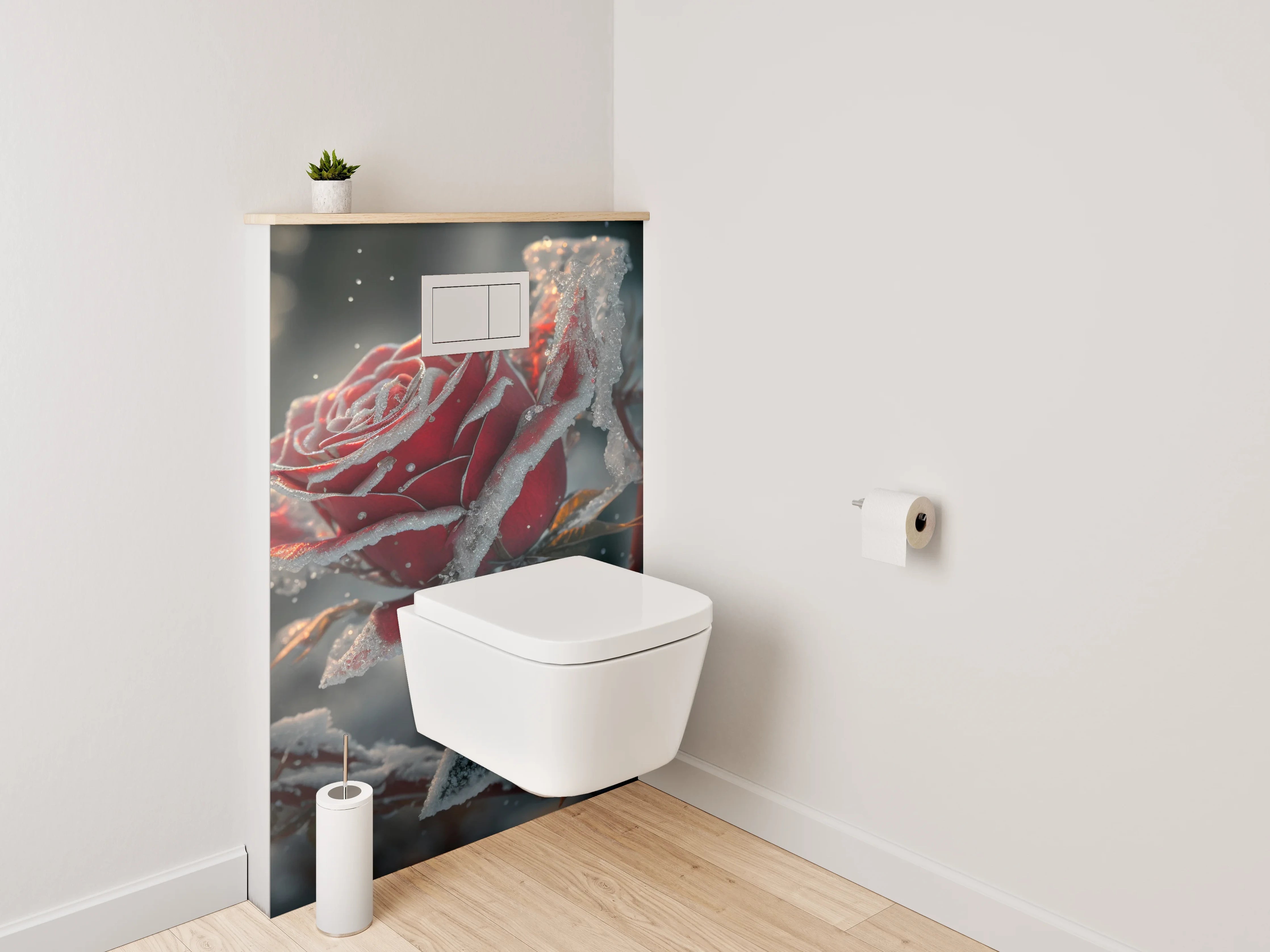 WC-Rückwand - Winterrose mit Raureif-Magie
