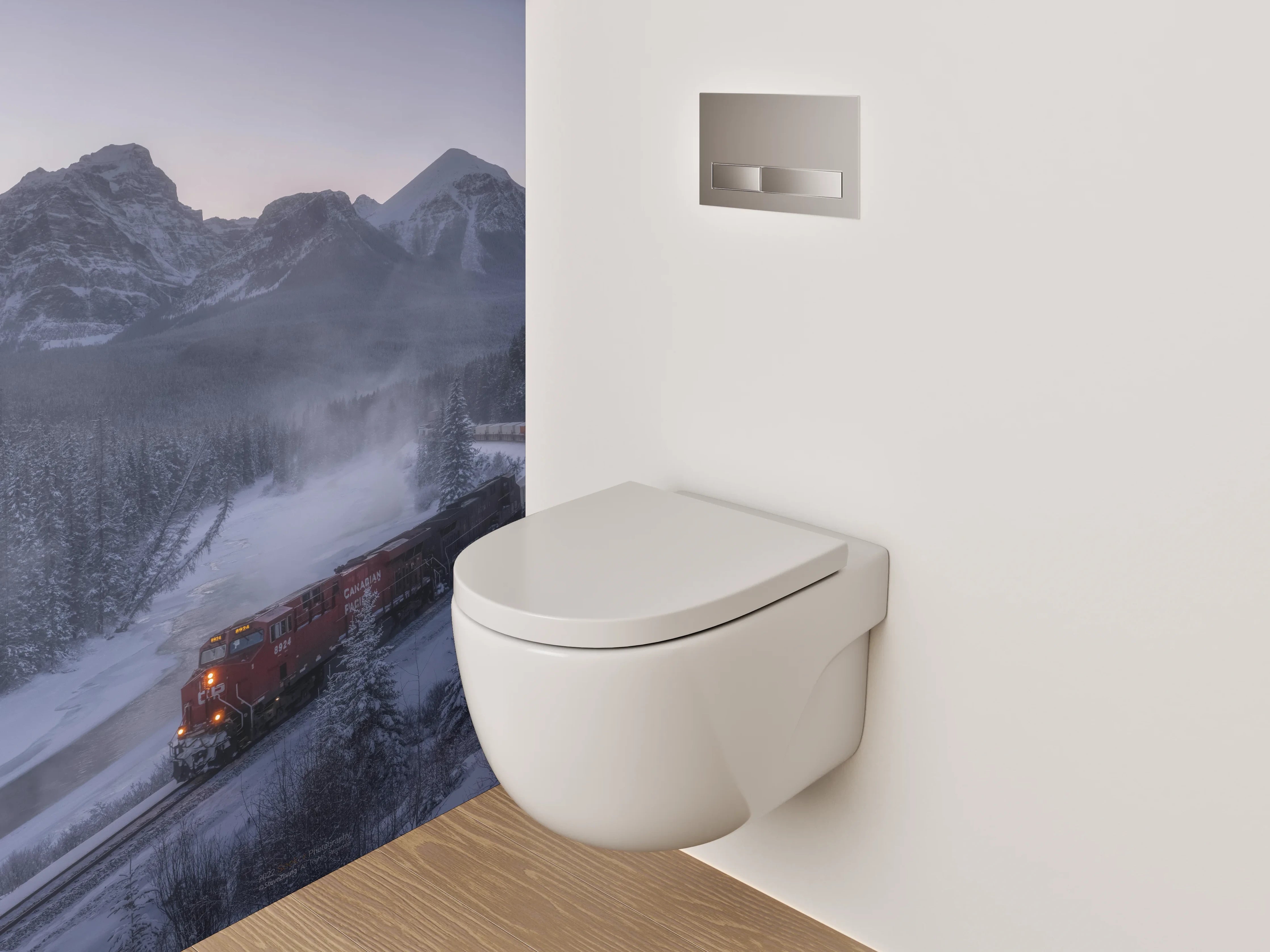 WC-Rückwand - Winterzug durch verschneite Berglandschaft