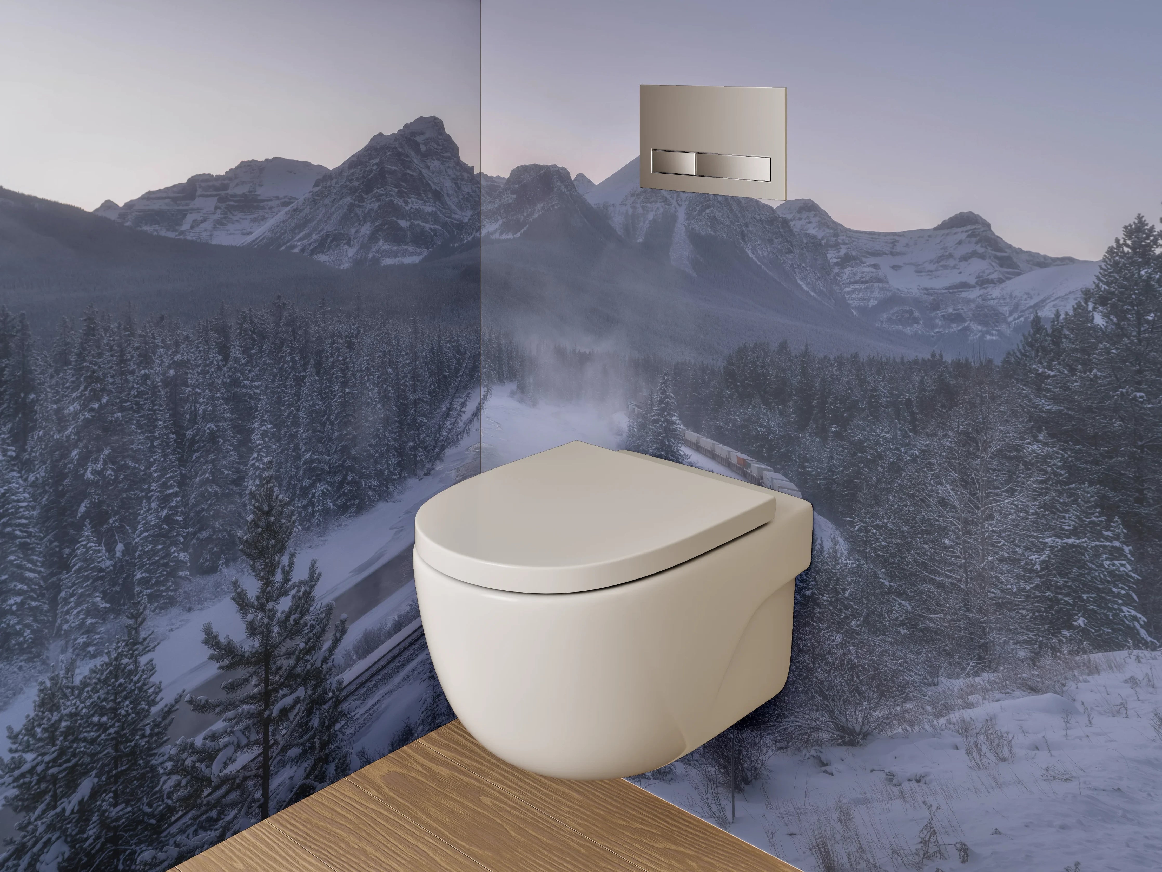 WC-Rückwand - Winterzug durch verschneite Berglandschaft