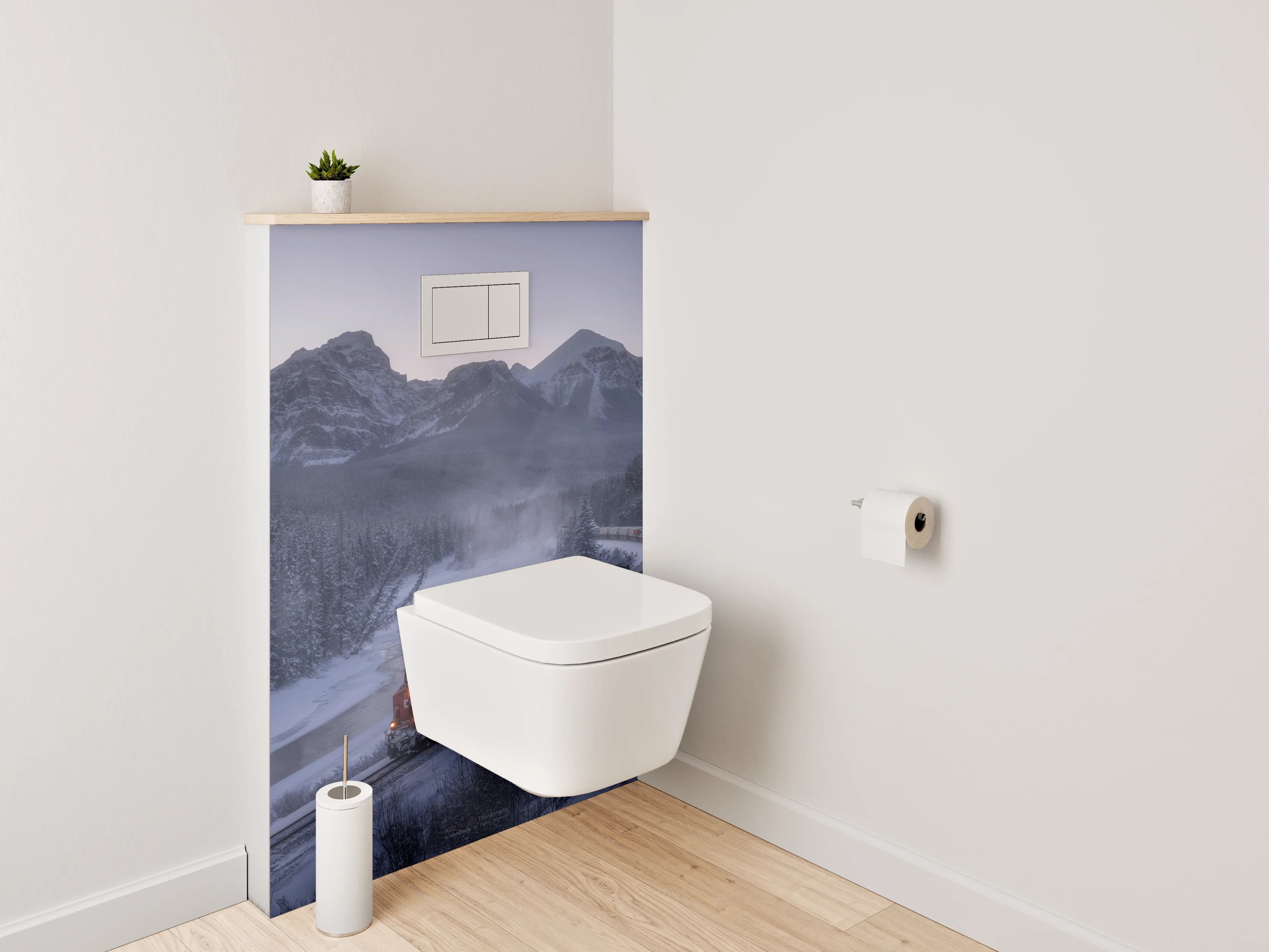 WC-Rückwand - Winterzug durch verschneite Berglandschaft