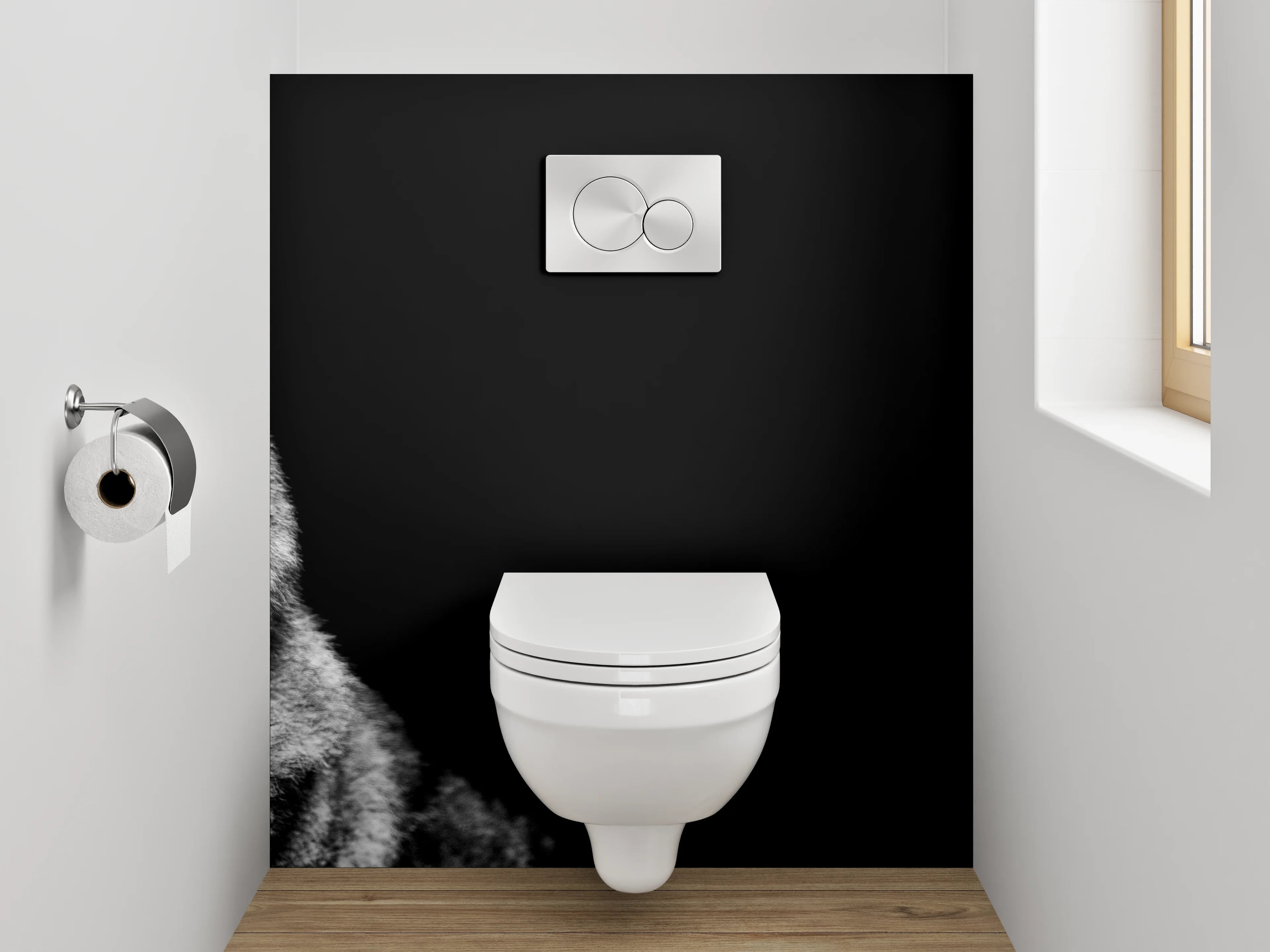 WC-Rückwand - Wolf Silhouette Schwarz-Weiß