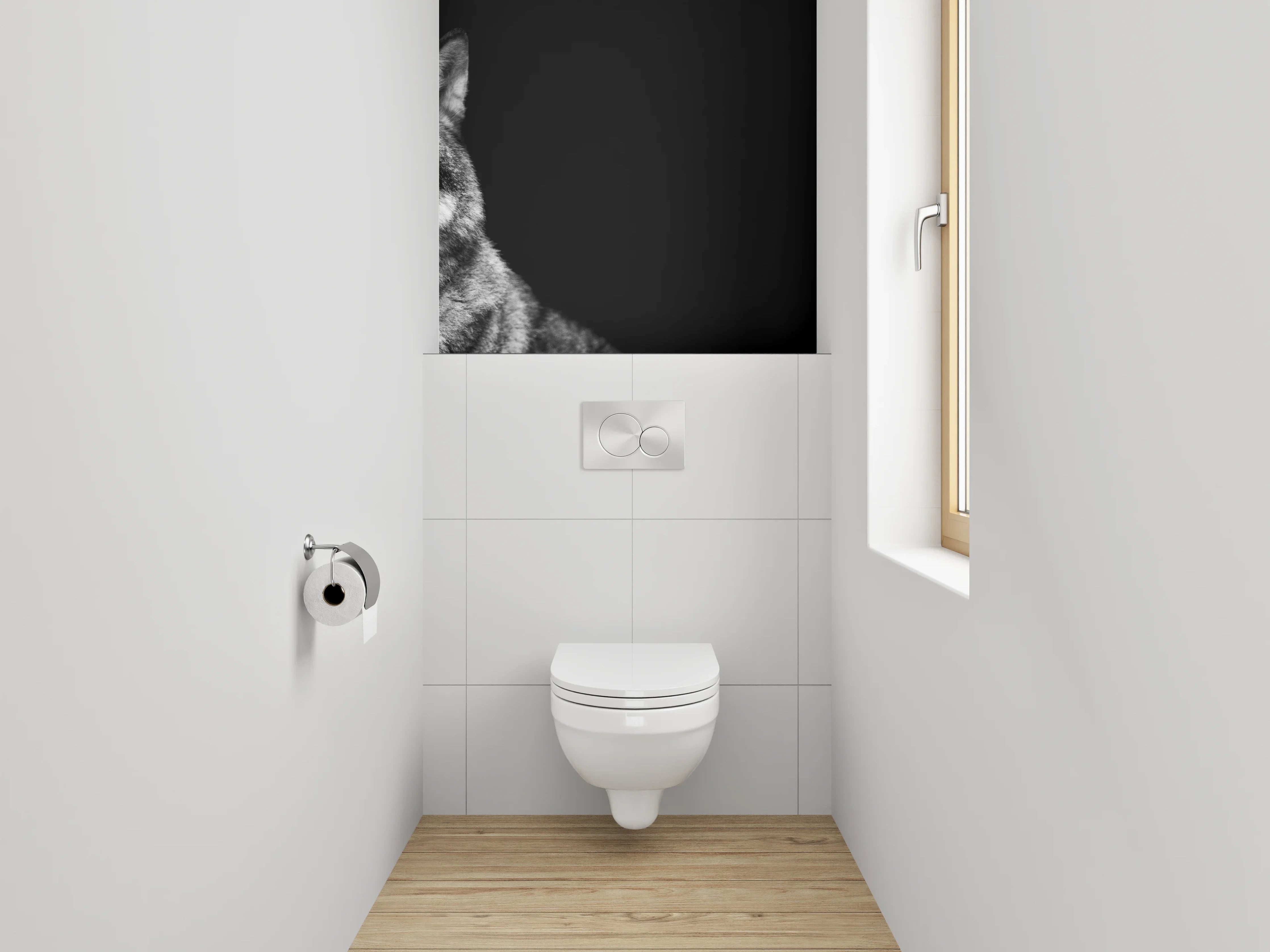 WC-Rückwand - Wolf Silhouette Schwarz-Weiß