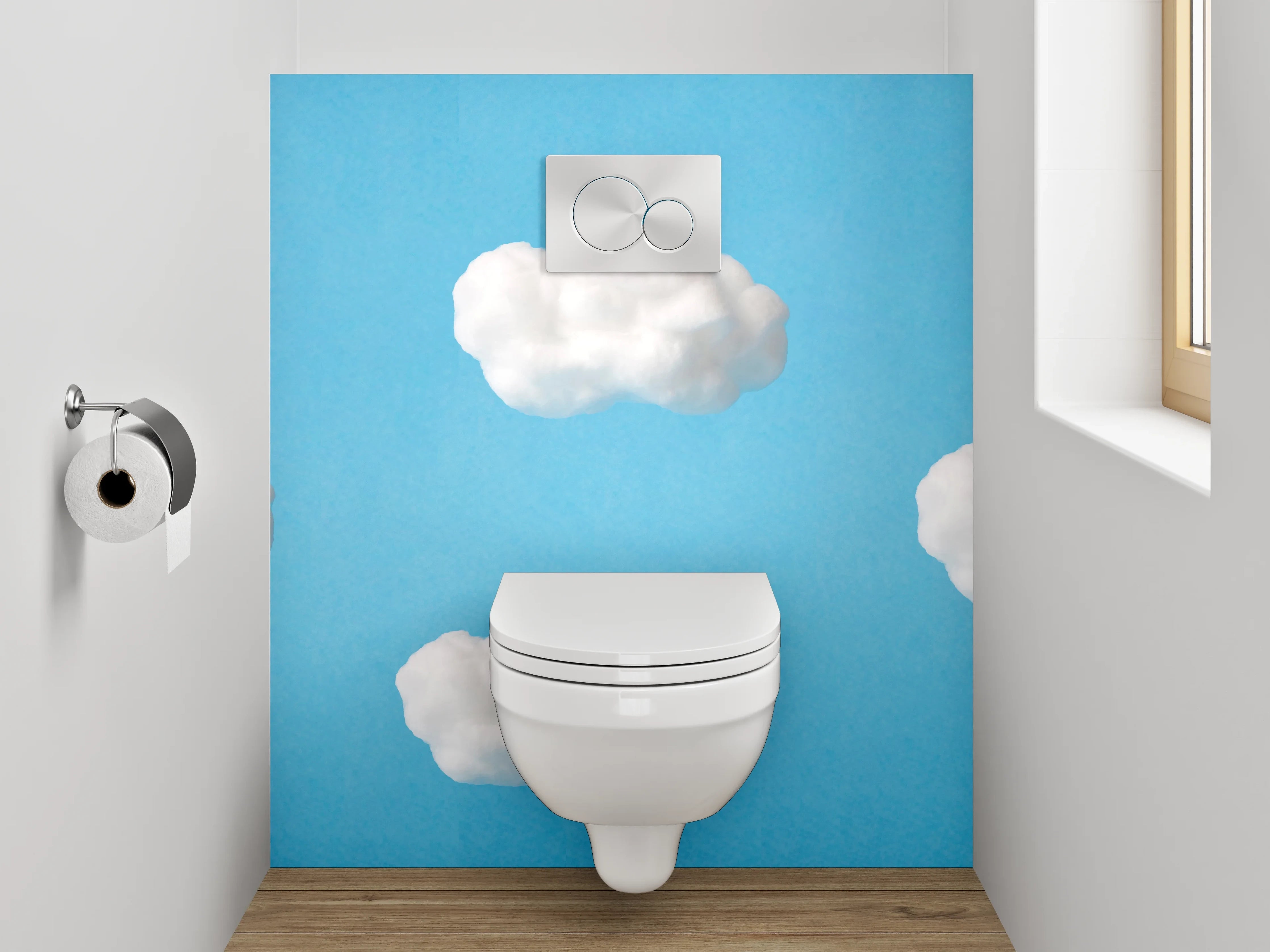 WC-Rückwand - Wolkenhimmel auf Blau – Modernes Design