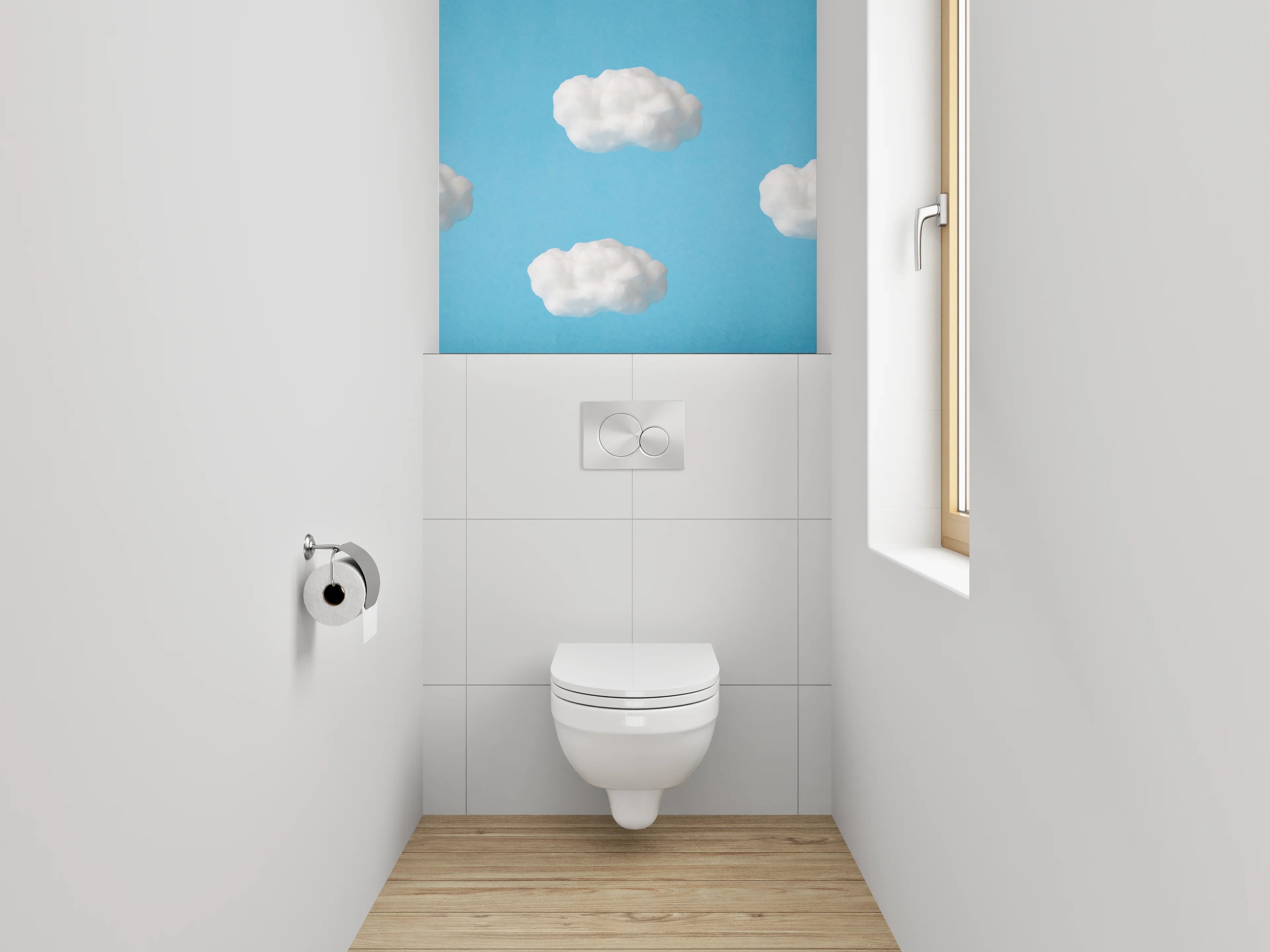 WC-Rückwand - Wolkenhimmel auf Blau – Modernes Design