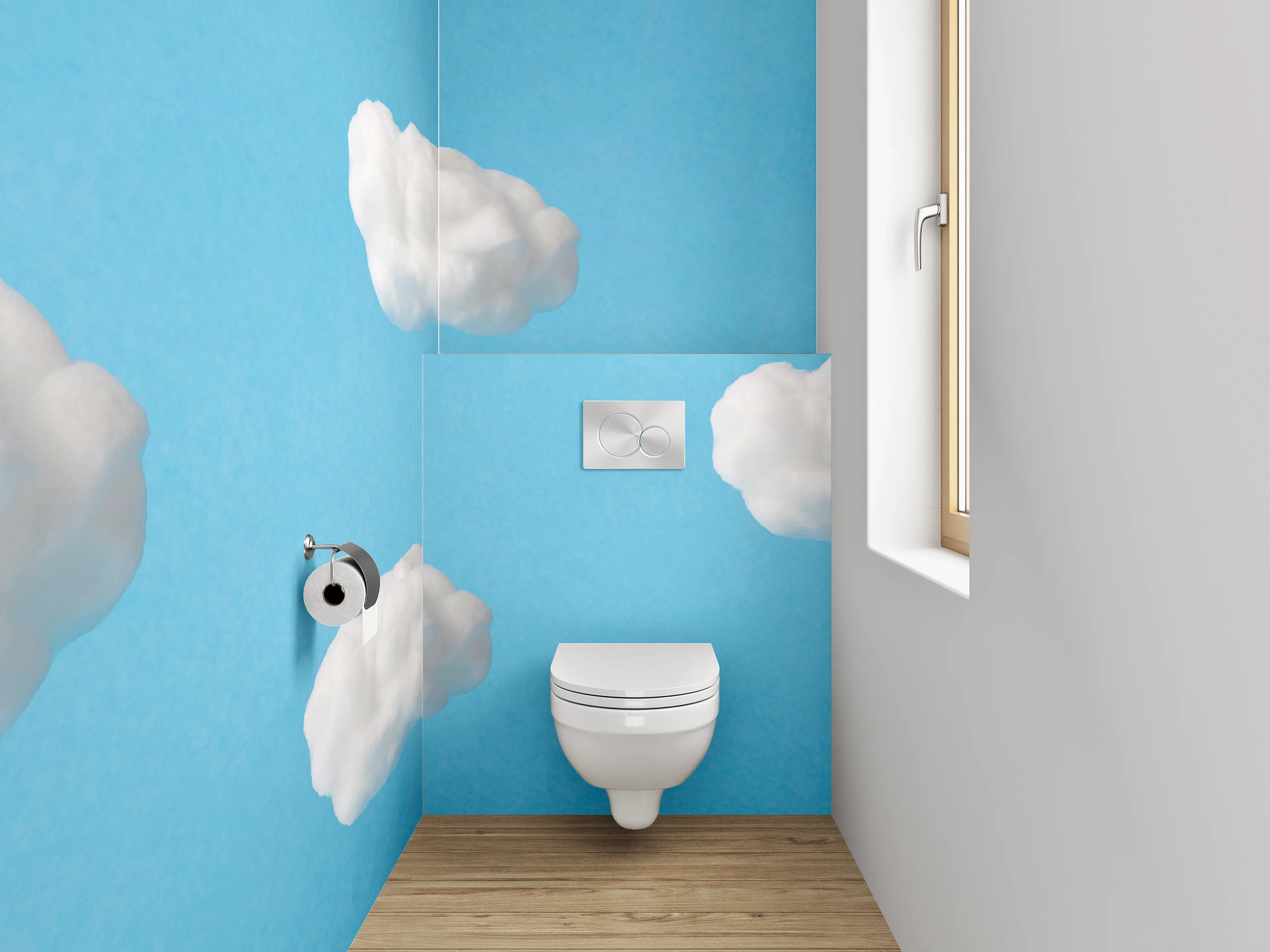 WC-Rückwand - Wolkenhimmel auf Blau – Modernes Design