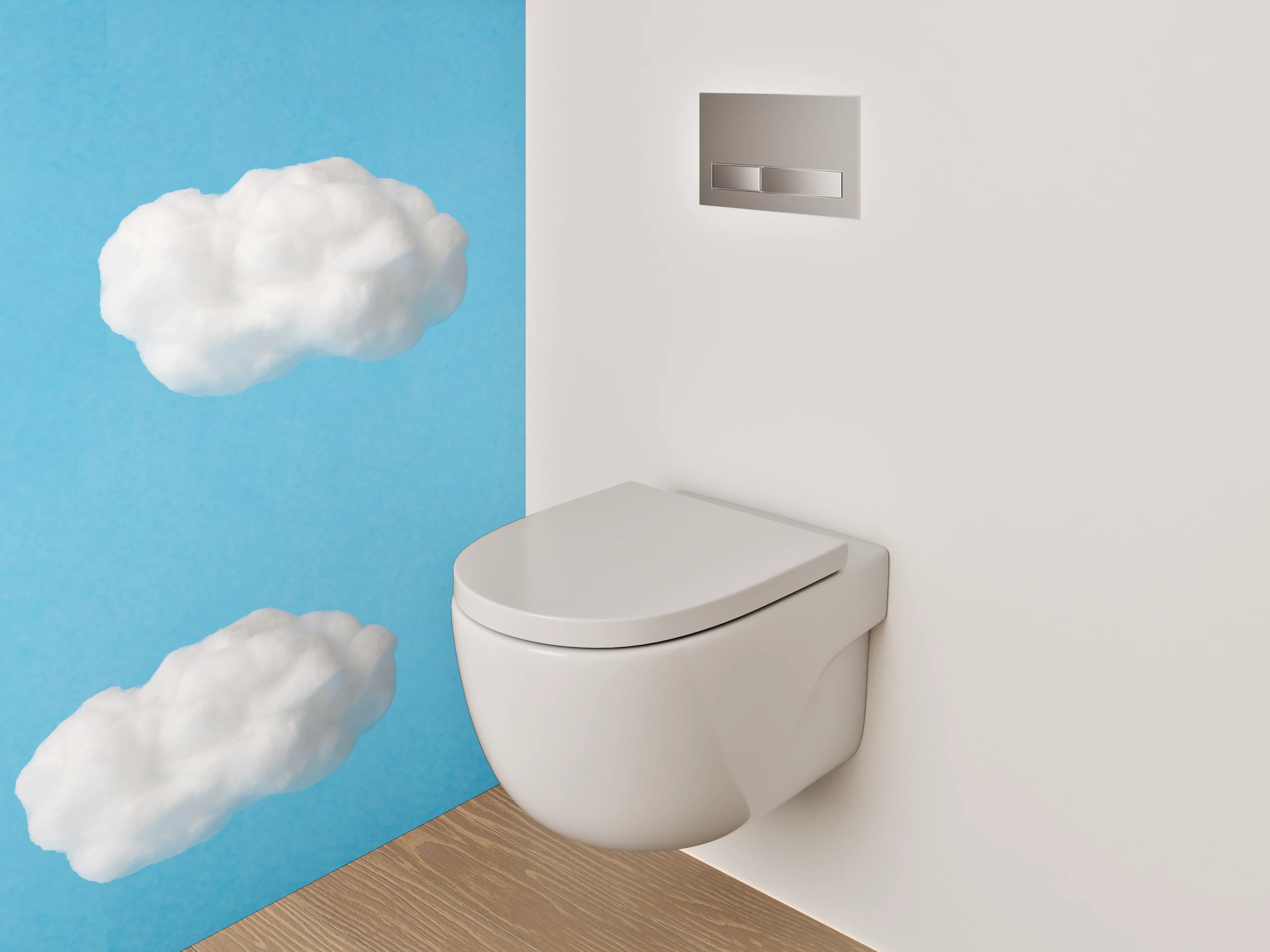 WC-Rückwand - Wolkenhimmel auf Blau – Modernes Design