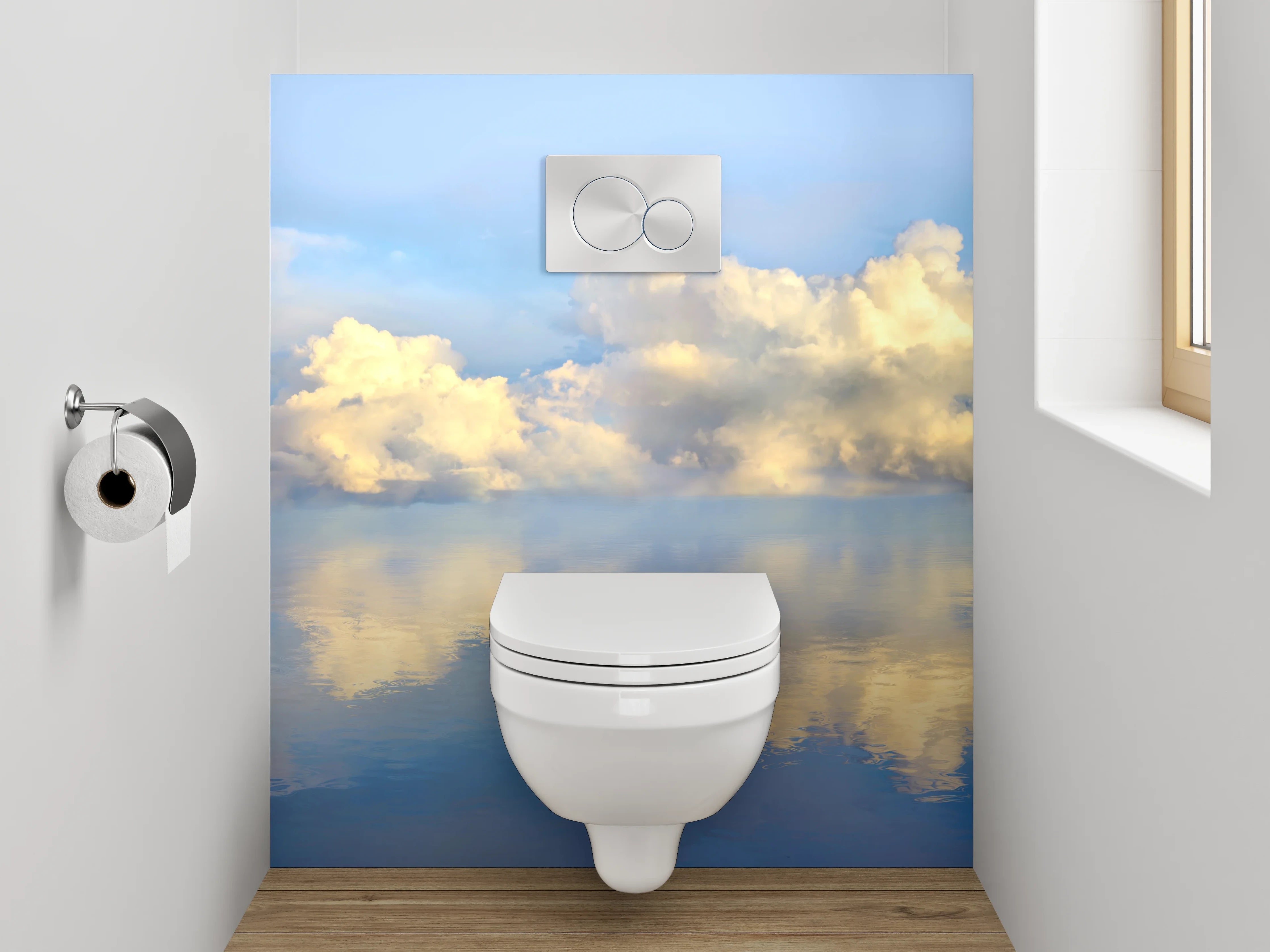 WC-Rückwand - Wolkenhimmel über ruhigem Wasser