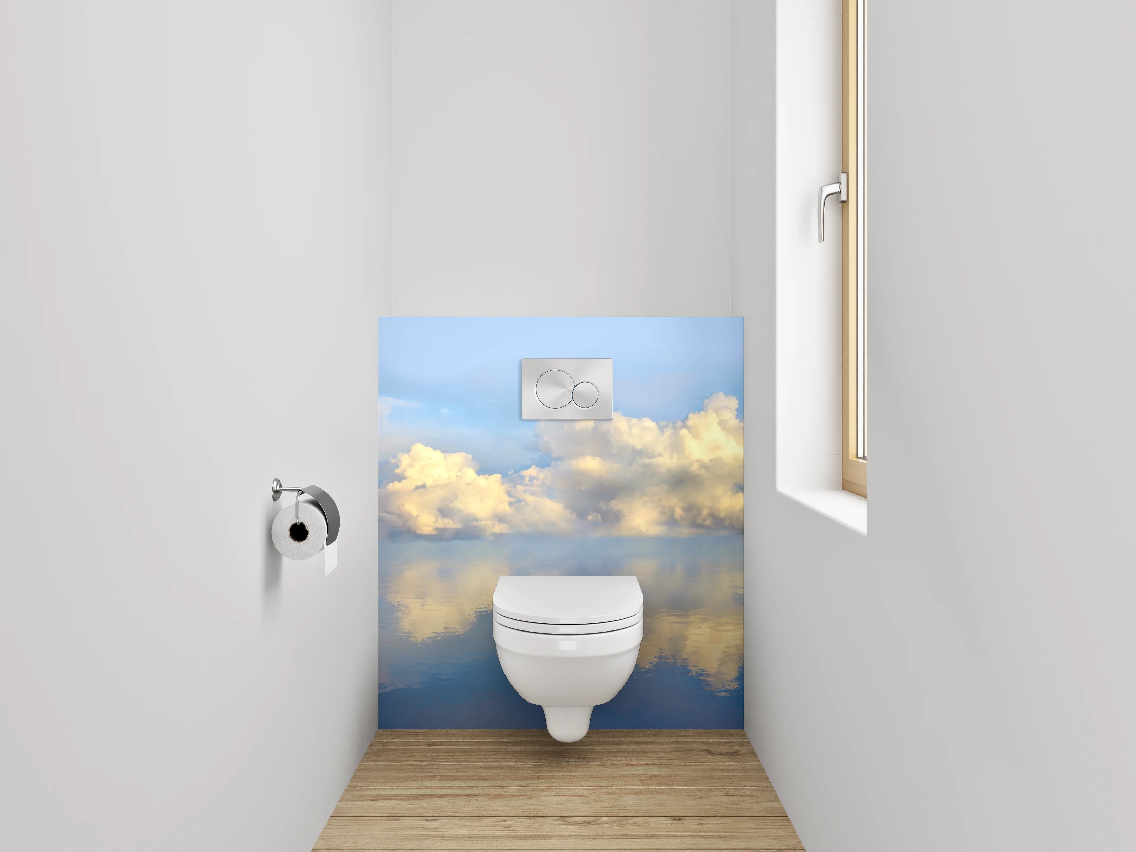WC-Rückwand - Wolkenhimmel über ruhigem Wasser