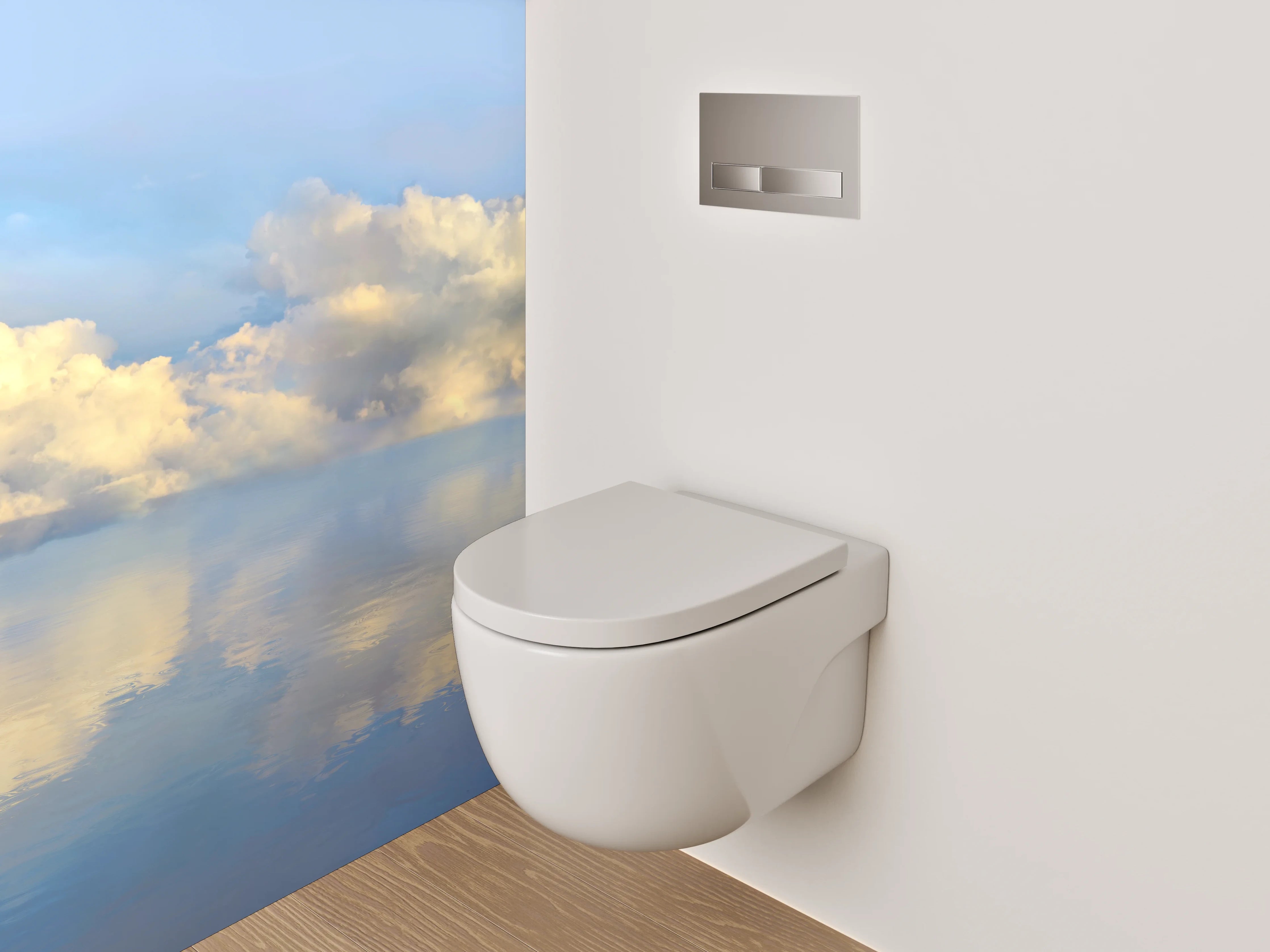 WC-Rückwand - Wolkenhimmel über ruhigem Wasser
