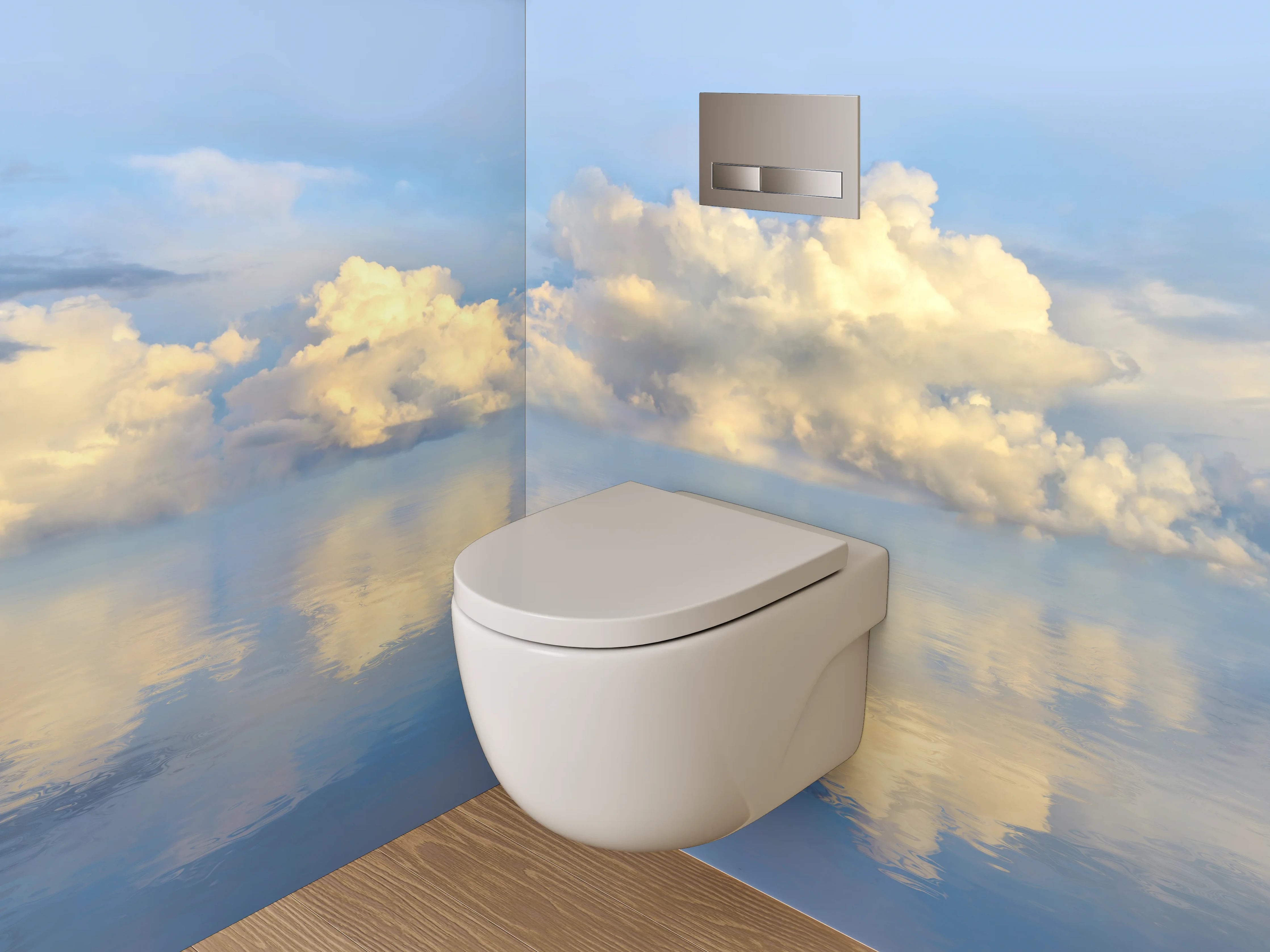 WC-Rückwand - Wolkenhimmel über ruhigem Wasser