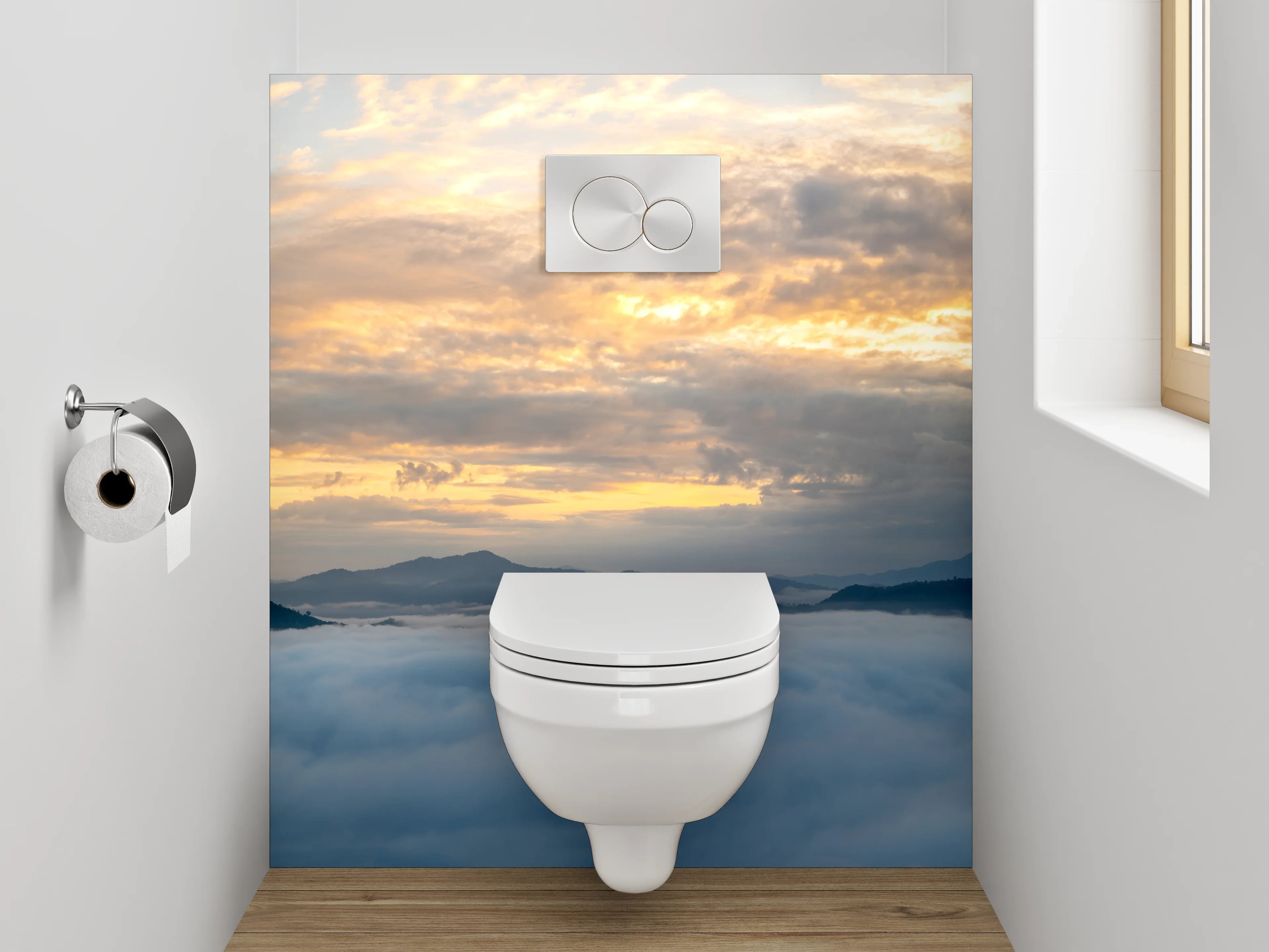 WC-Rückwand - Wolkenmeer mit Berglandschaft Sonnenaufgang