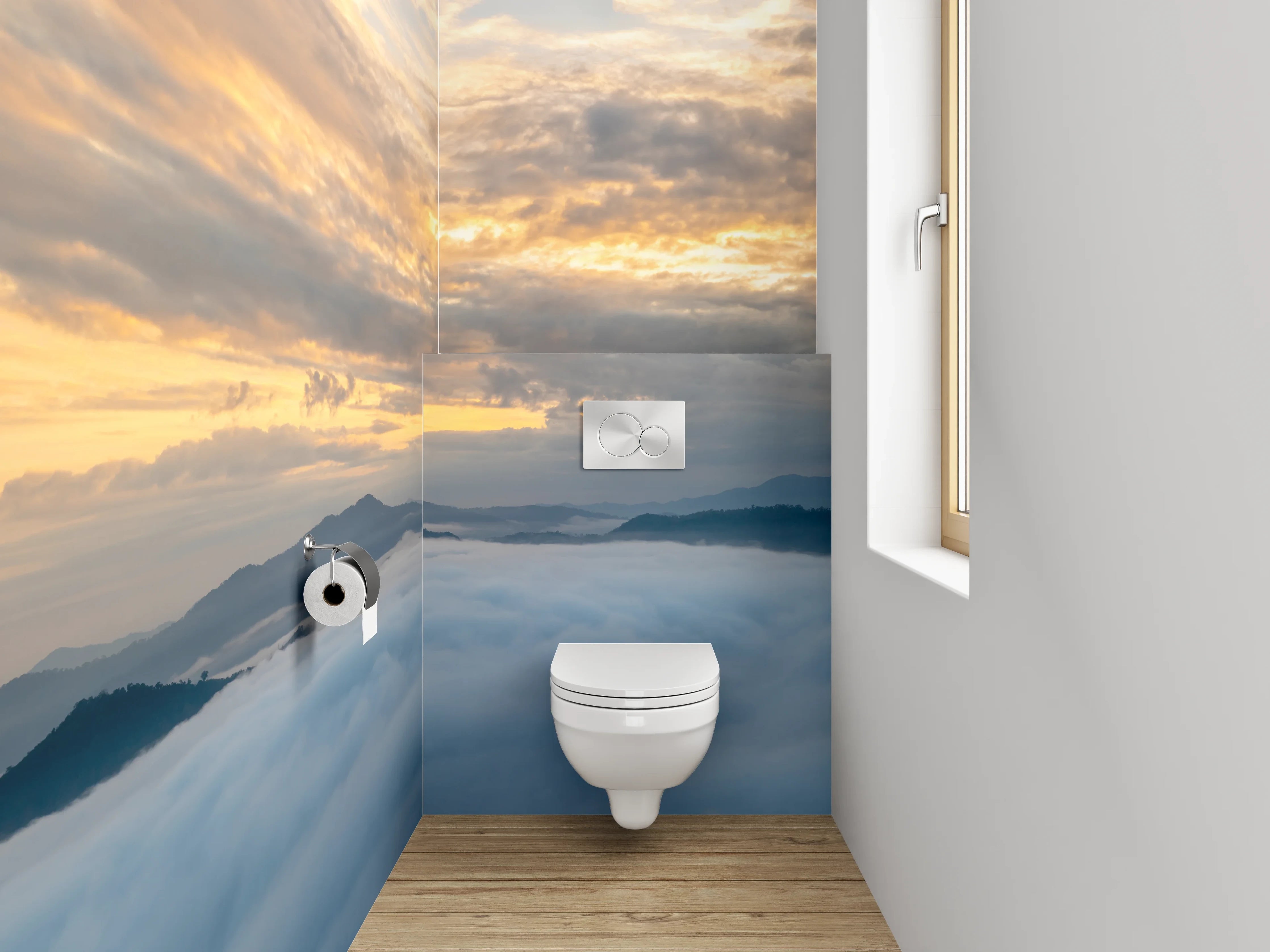 WC-Rückwand - Wolkenmeer mit Berglandschaft Sonnenaufgang