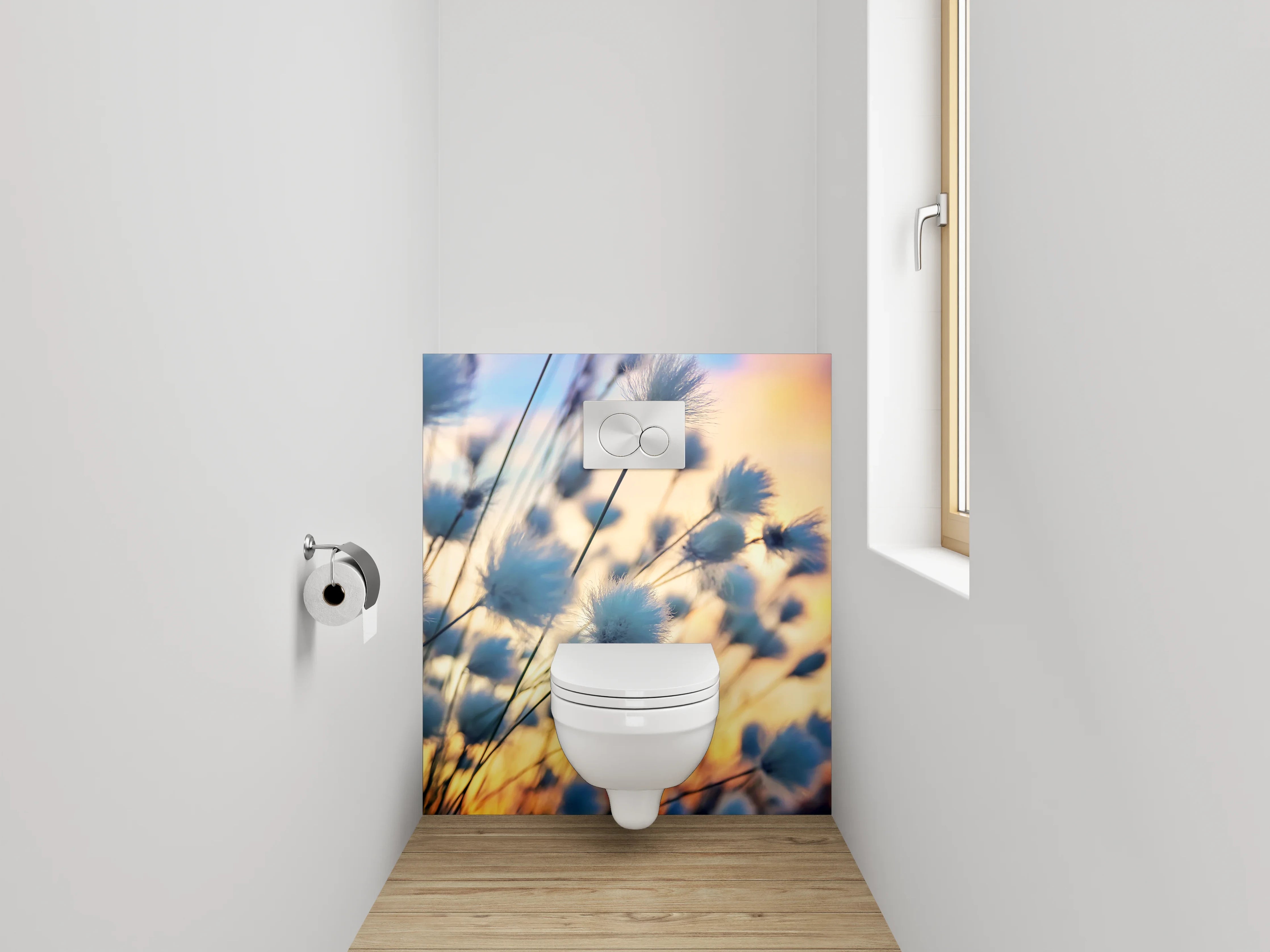 WC-Rückwand - Wollgras im Sonnenuntergang Feld Motiv