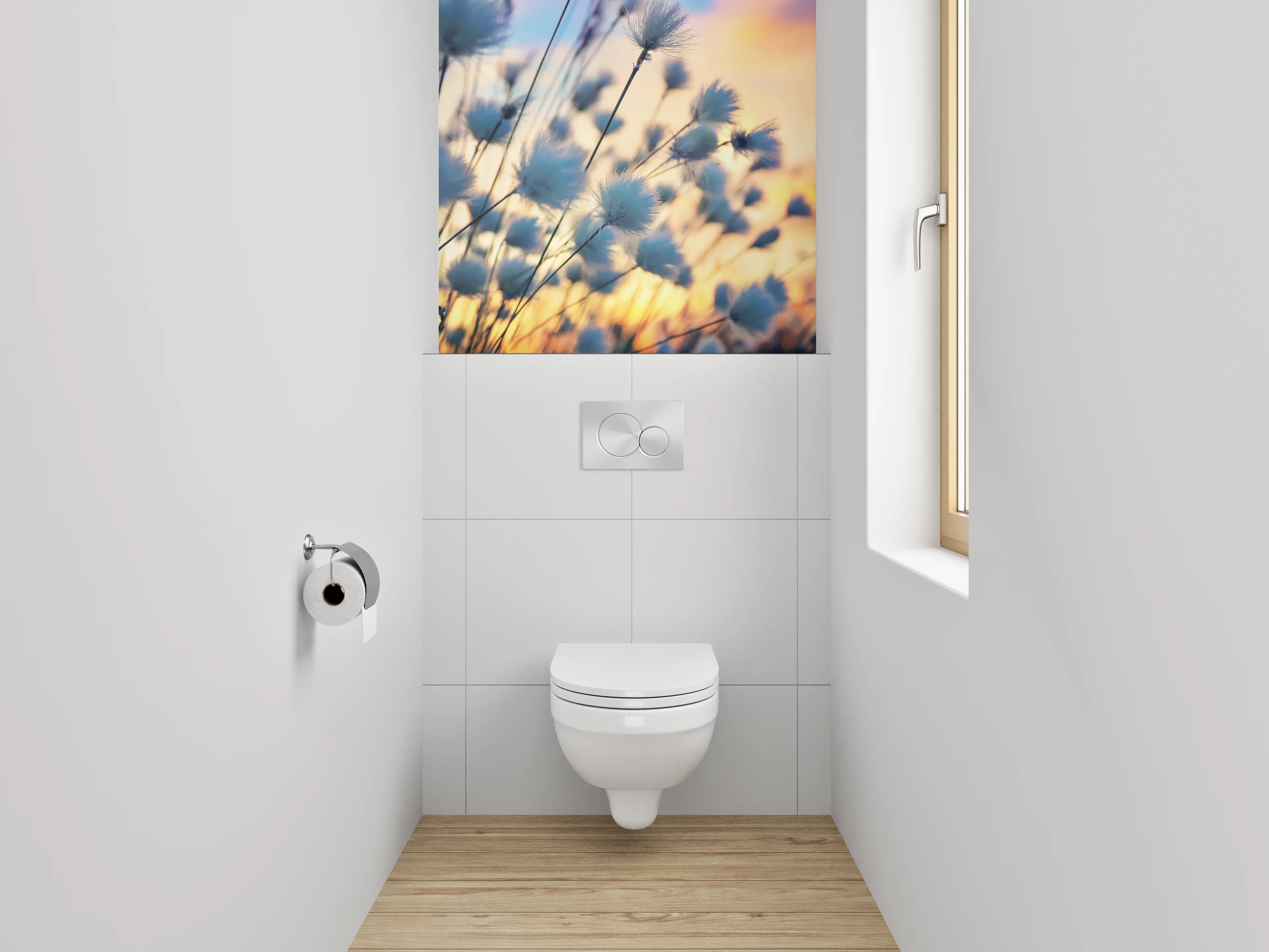 WC-Rückwand - Wollgras im Sonnenuntergang Feld Motiv
