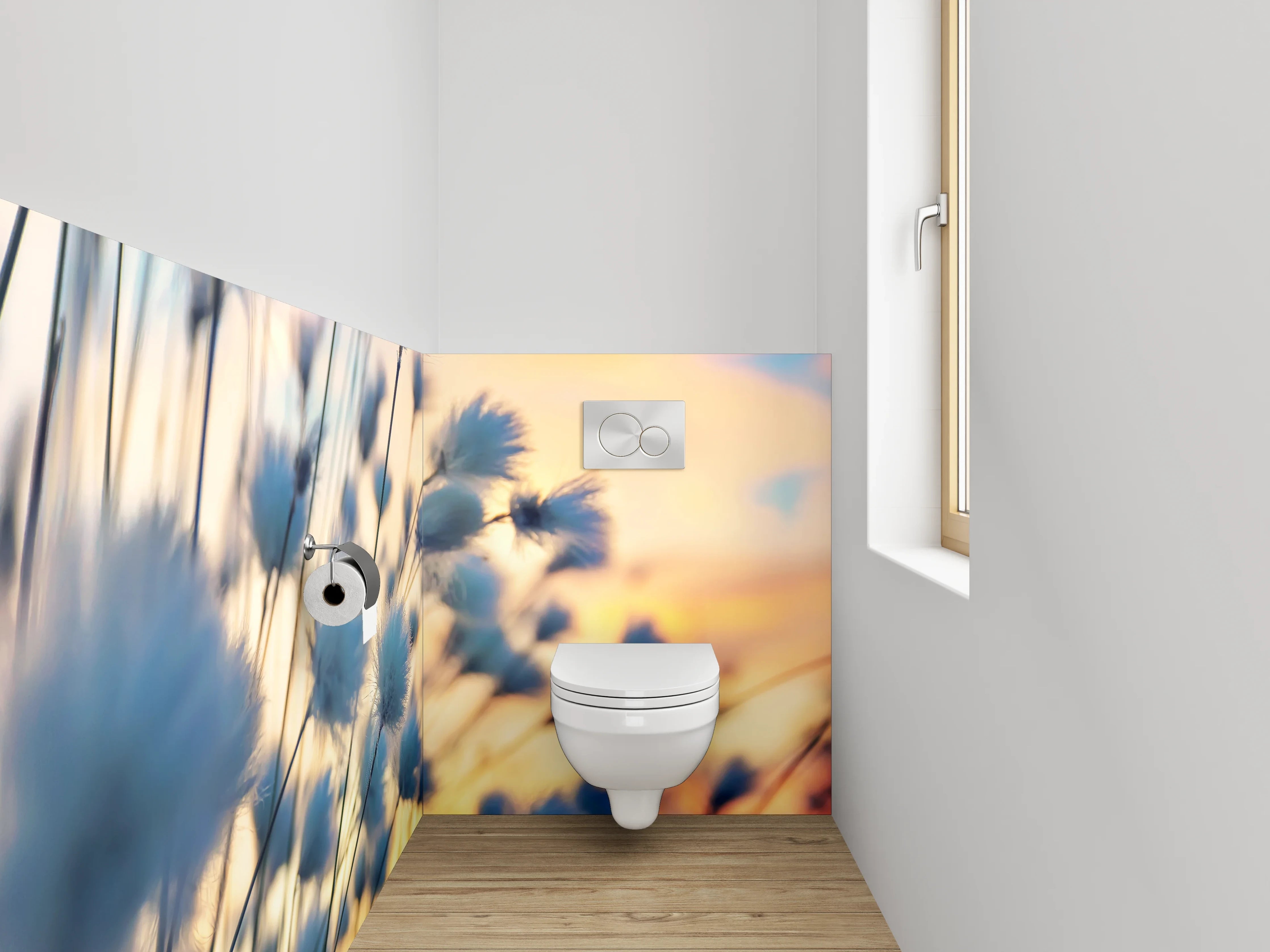 WC-Rückwand - Wollgras im Sonnenuntergang Feld Motiv