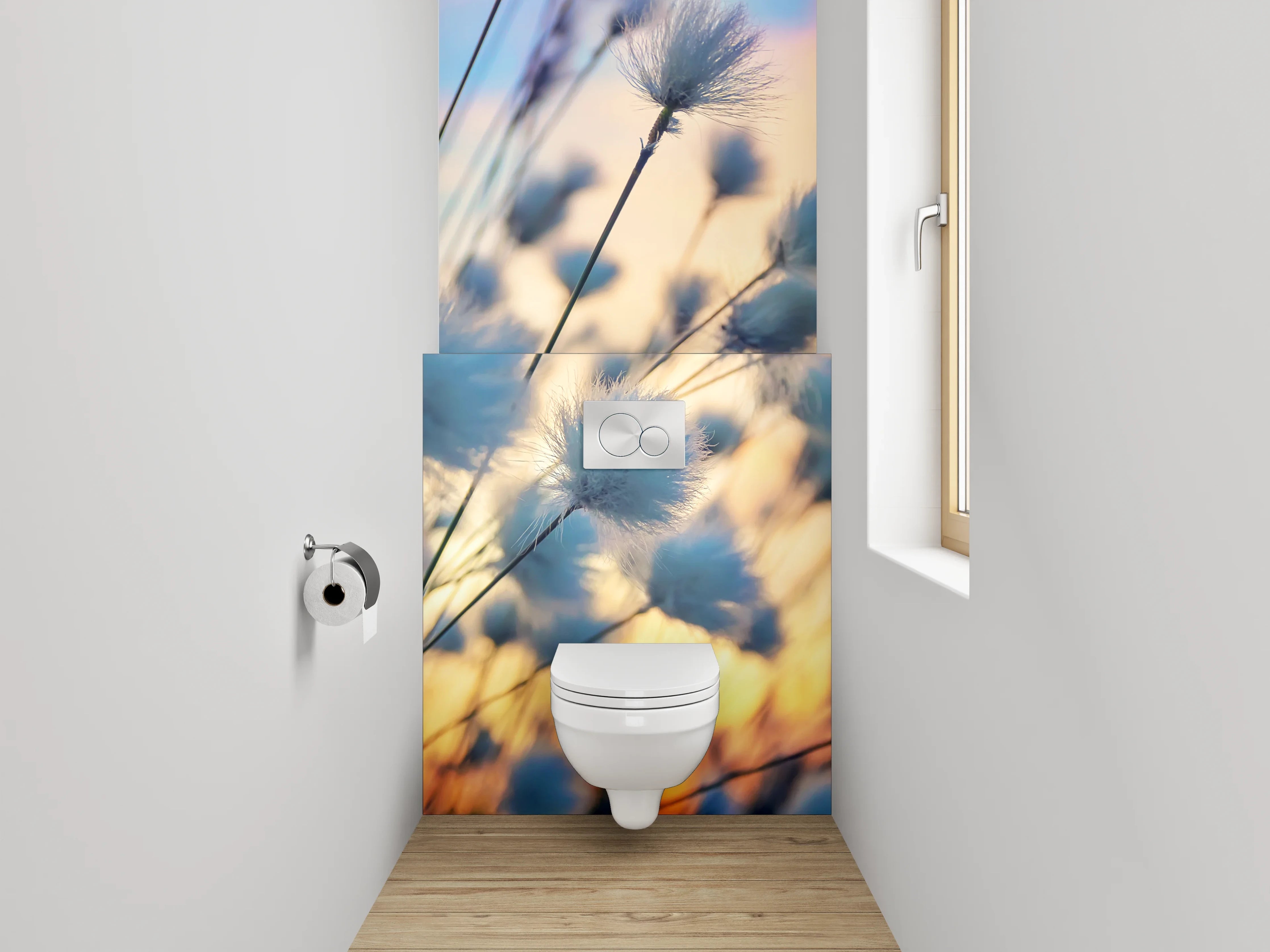 WC-Rückwand - Wollgras im Sonnenuntergang Feld Motiv
