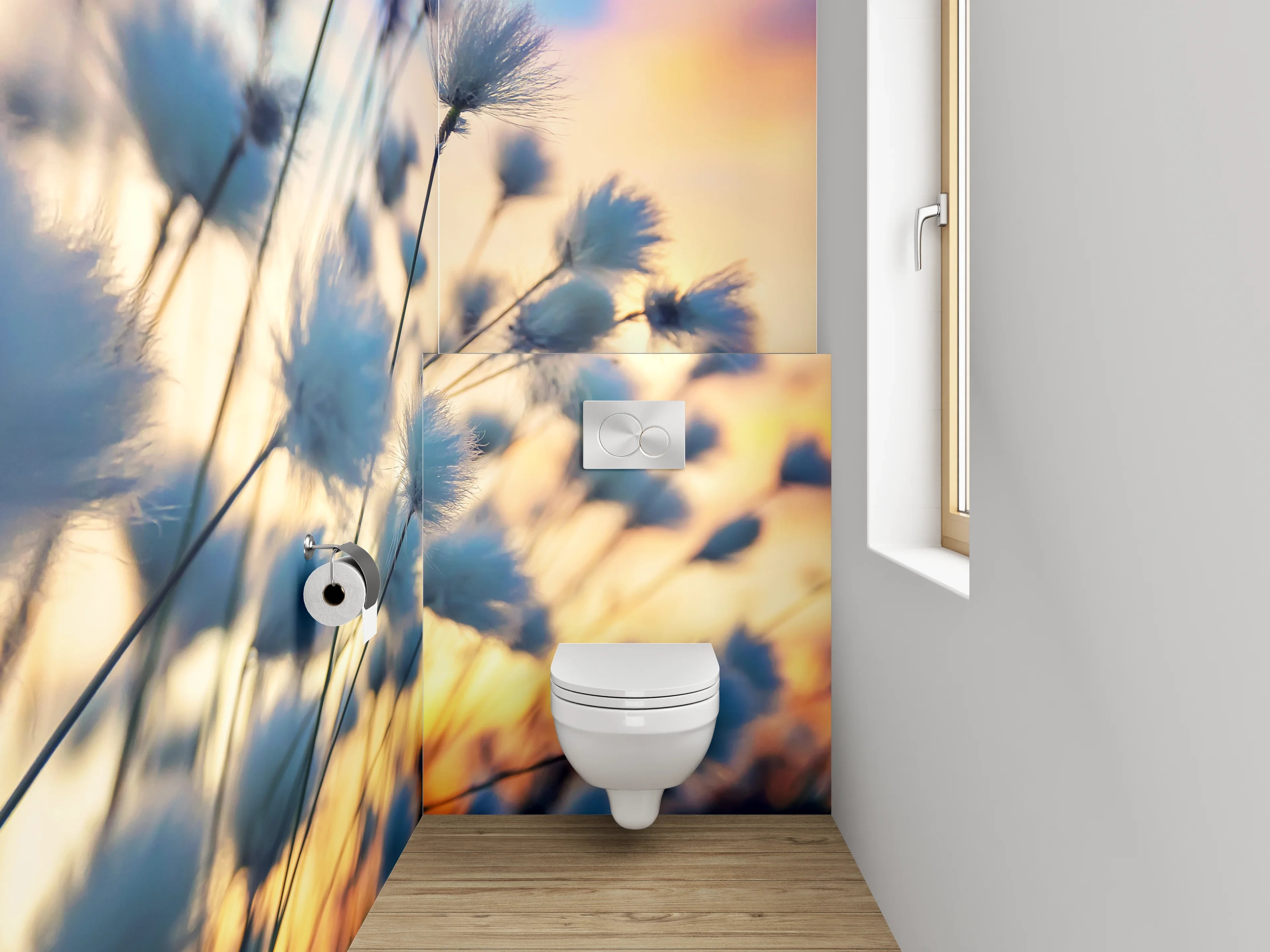 WC-Rückwand - Wollgras im Sonnenuntergang Feld Motiv
