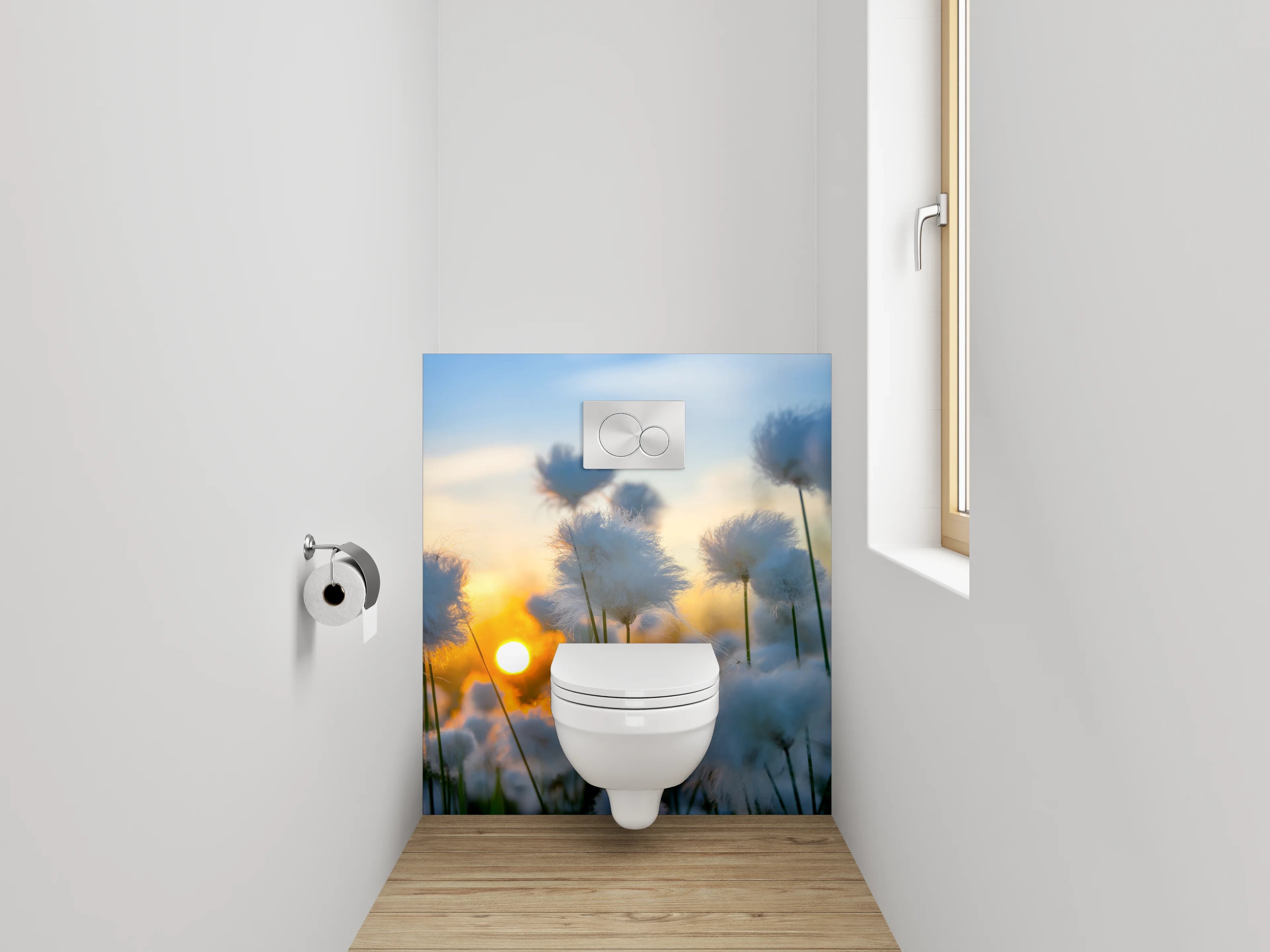 WC-Rückwand - Wollgras im Sonnenuntergang