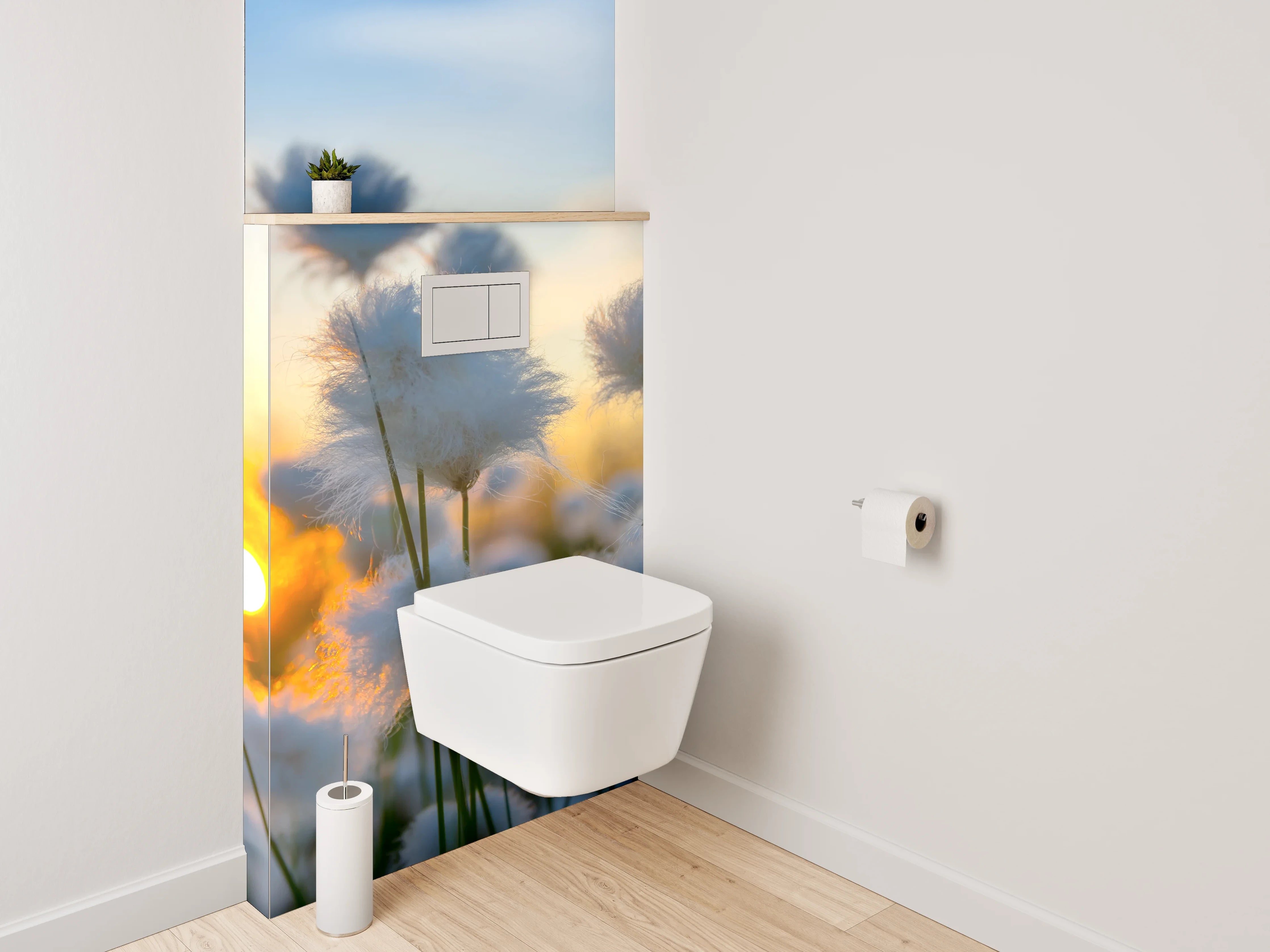 WC-Rückwand - Wollgras im Sonnenuntergang