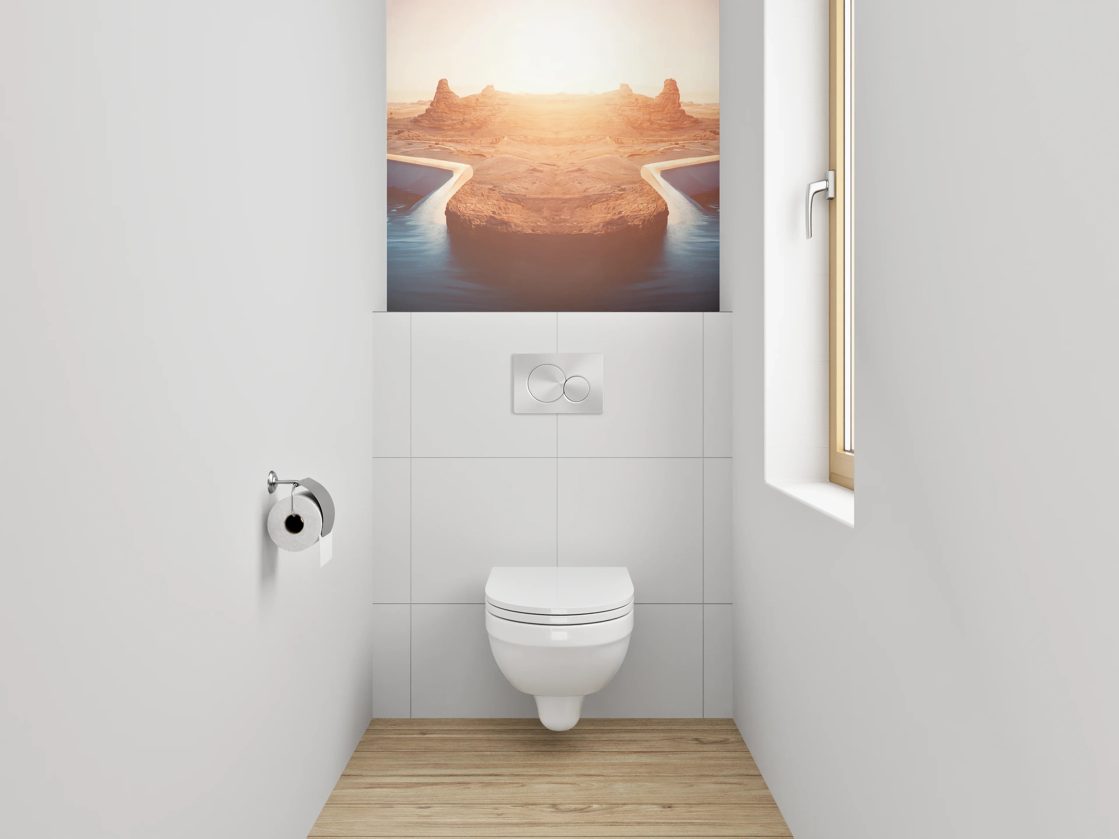 WC-Rückwand - Wüstenpool bei Sonnenaufgang Panorama