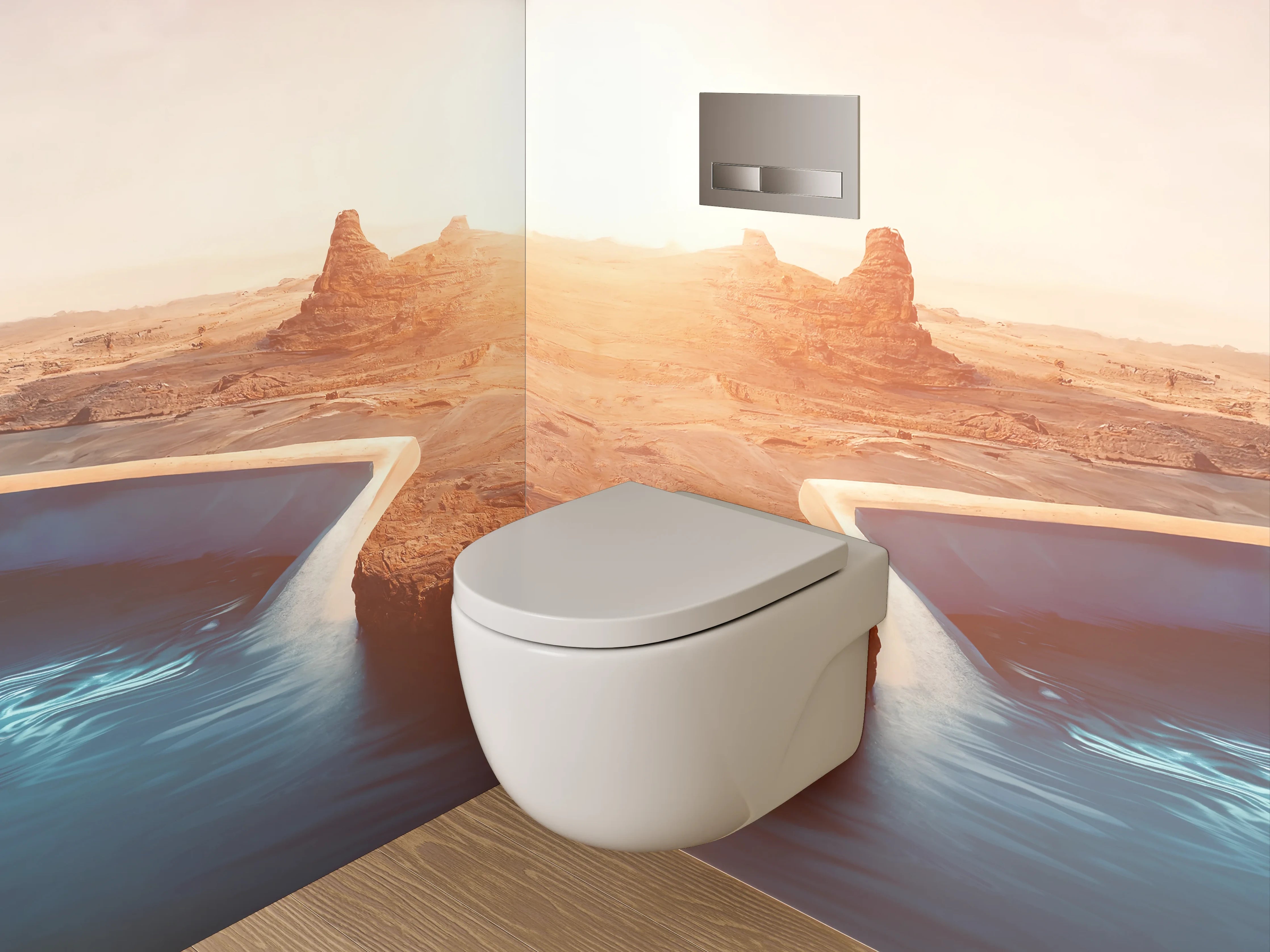 WC-Rückwand - Wüstenpool bei Sonnenaufgang Panorama