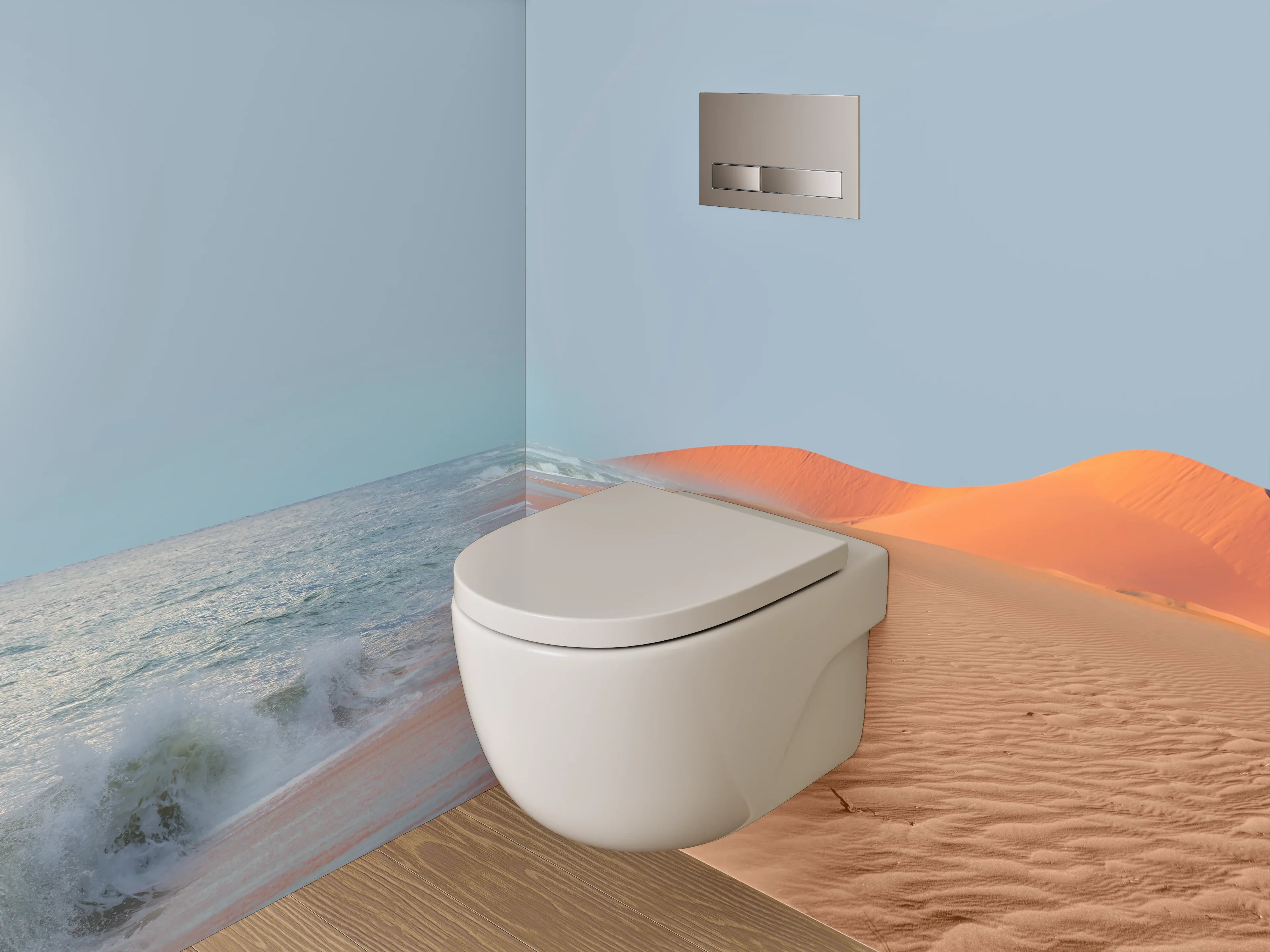WC-Rückwand - Wüstenstrand mit Meereswellen und Sonne