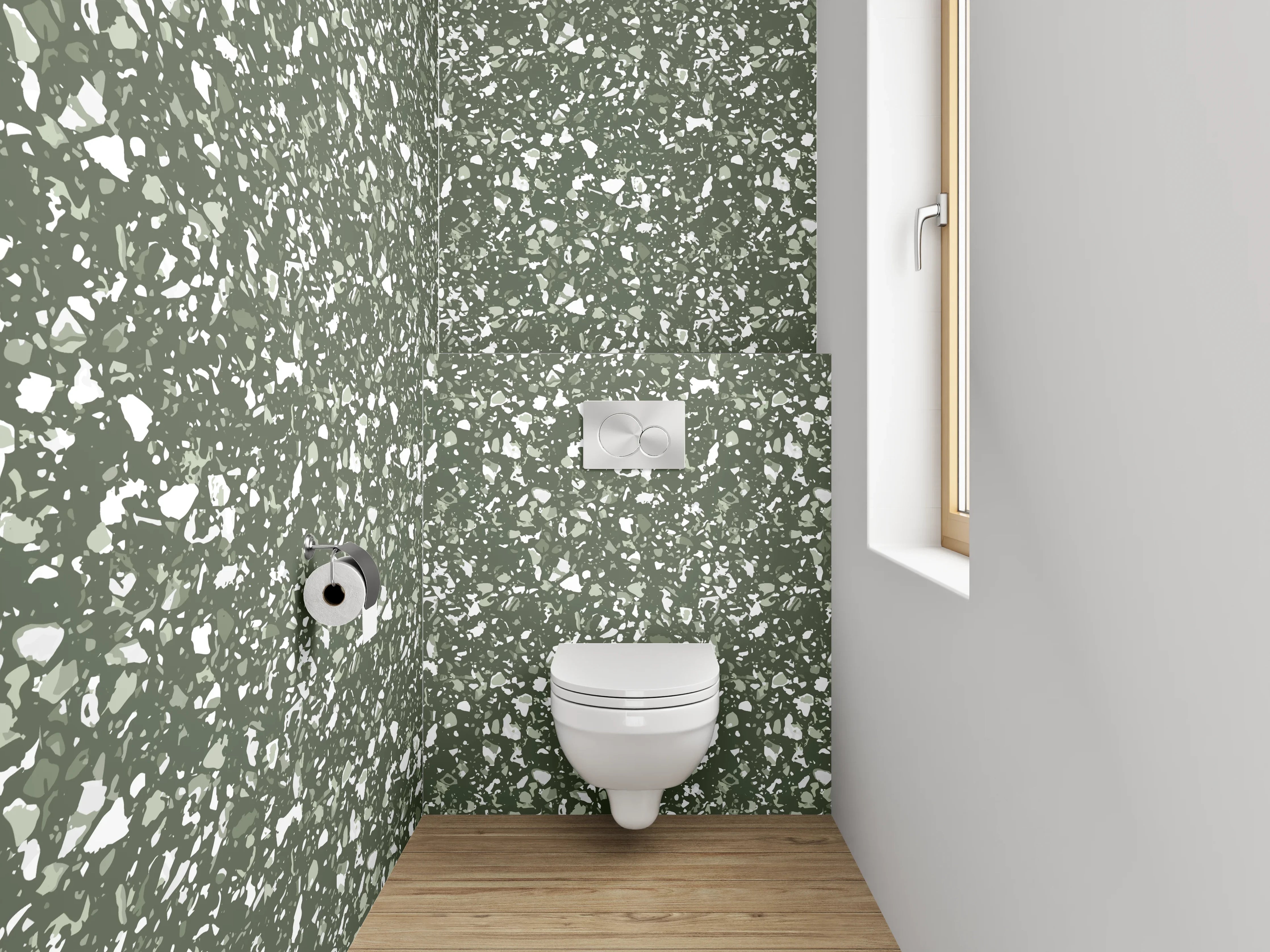 WC-Rückwand - Zart gemustertes Grün: Steinoptik Tapete