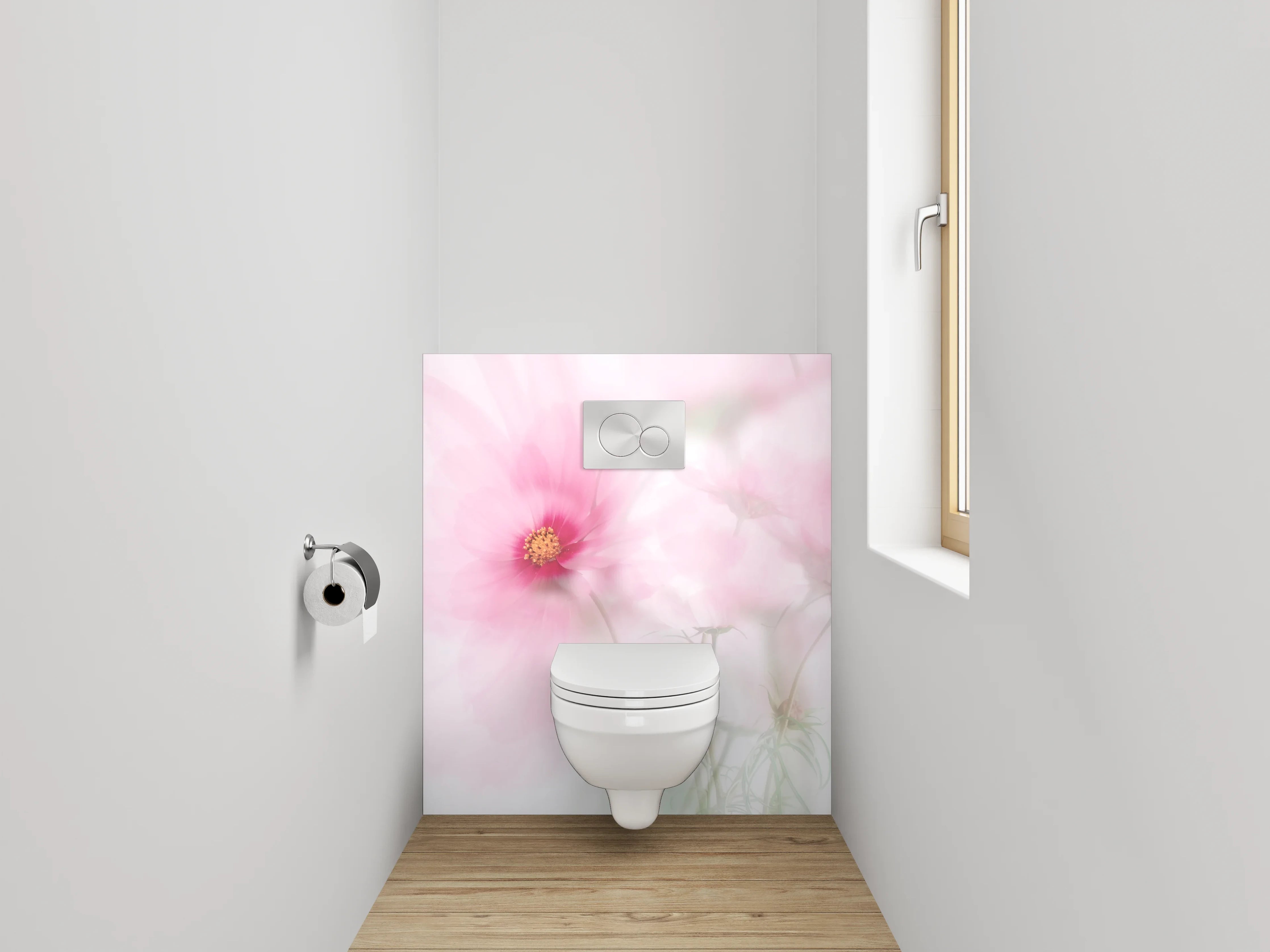 WC-Rückwand - Zarte Aquarell-Blume in Rosa und Weiß