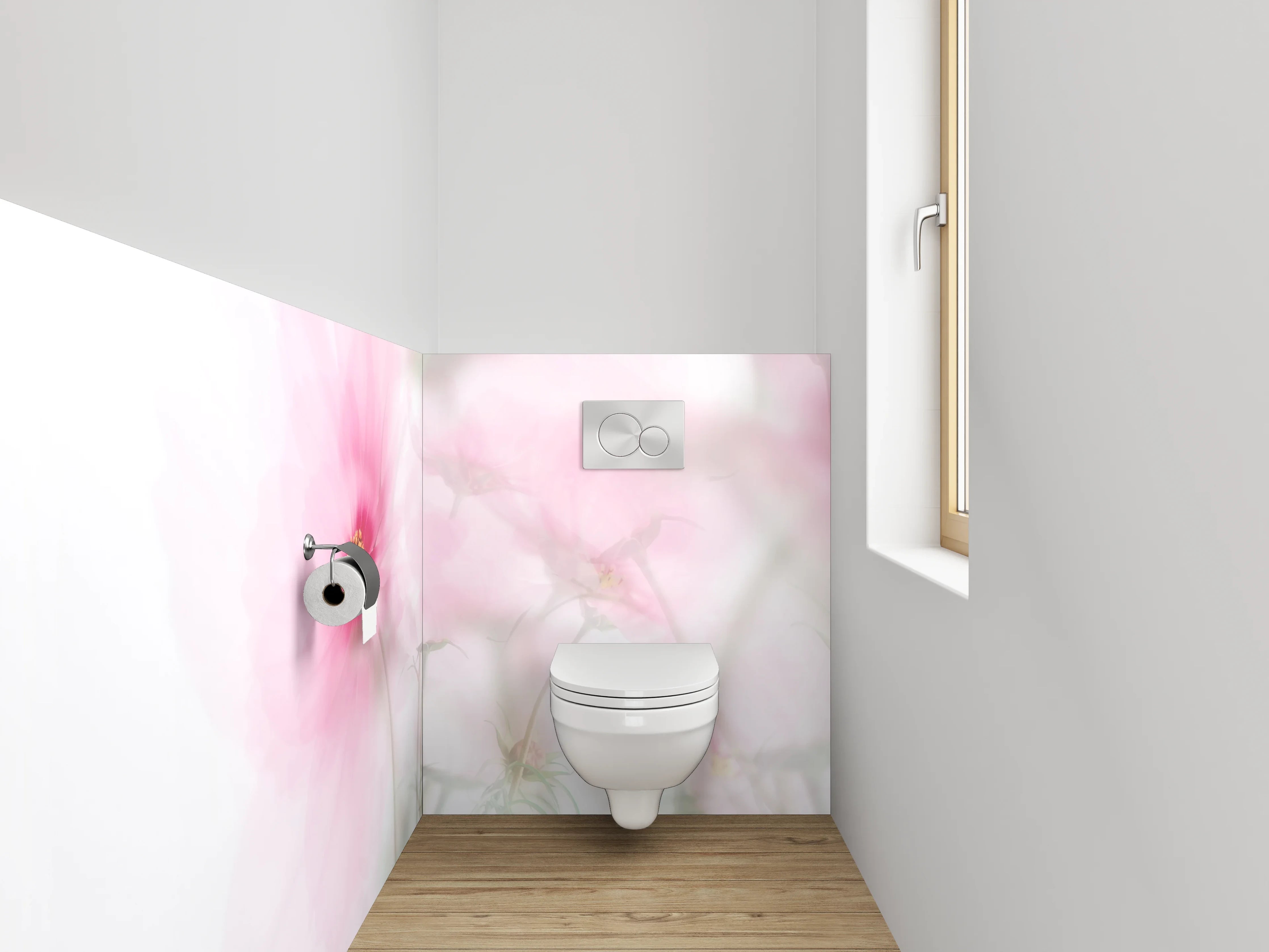 WC-Rückwand - Zarte Aquarell-Blume in Rosa und Weiß