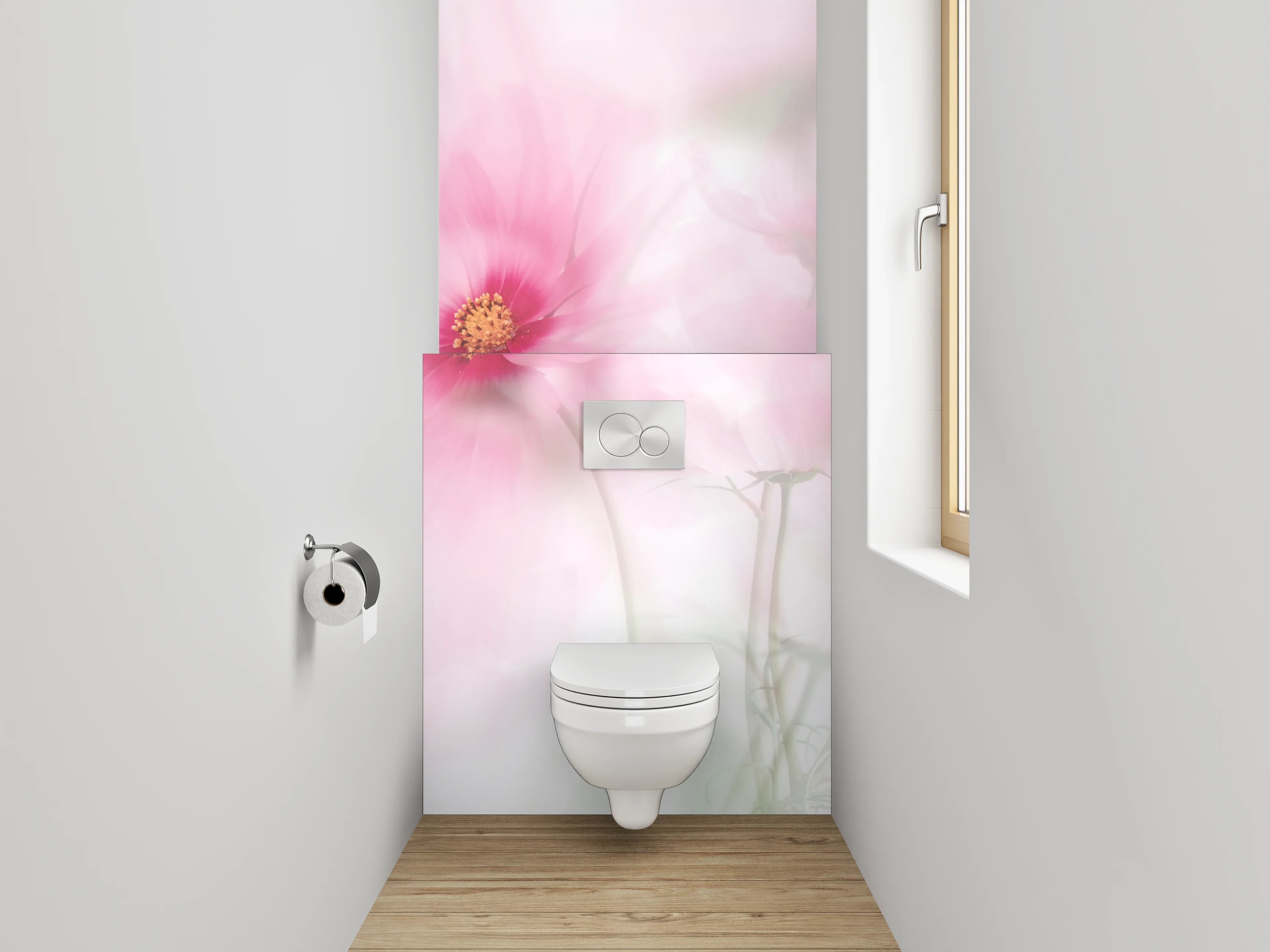 WC-Rückwand - Zarte Aquarell-Blume in Rosa und Weiß
