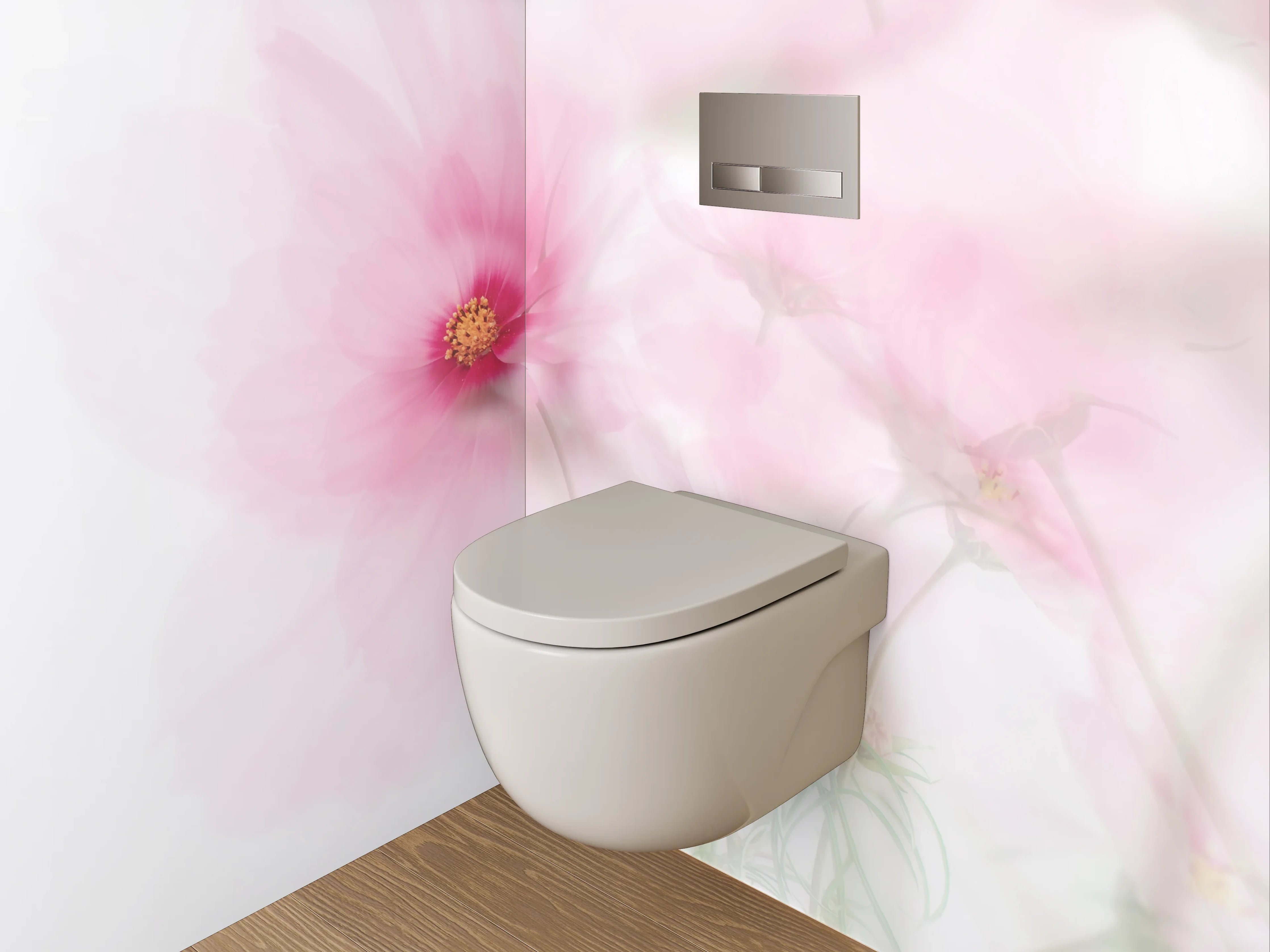 WC-Rückwand - Zarte Aquarell-Blume in Rosa und Weiß