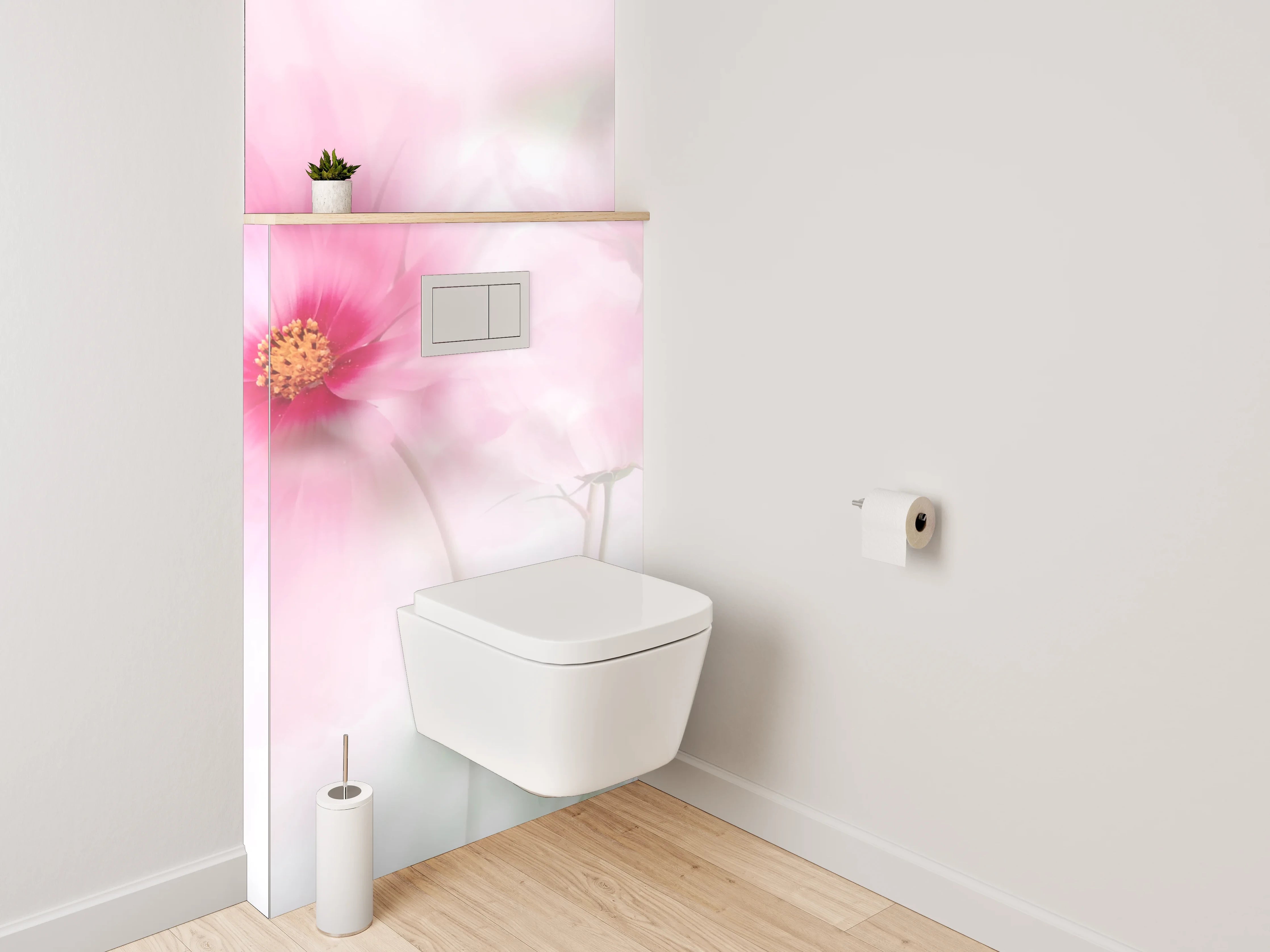 WC-Rückwand - Zarte Aquarell-Blume in Rosa und Weiß