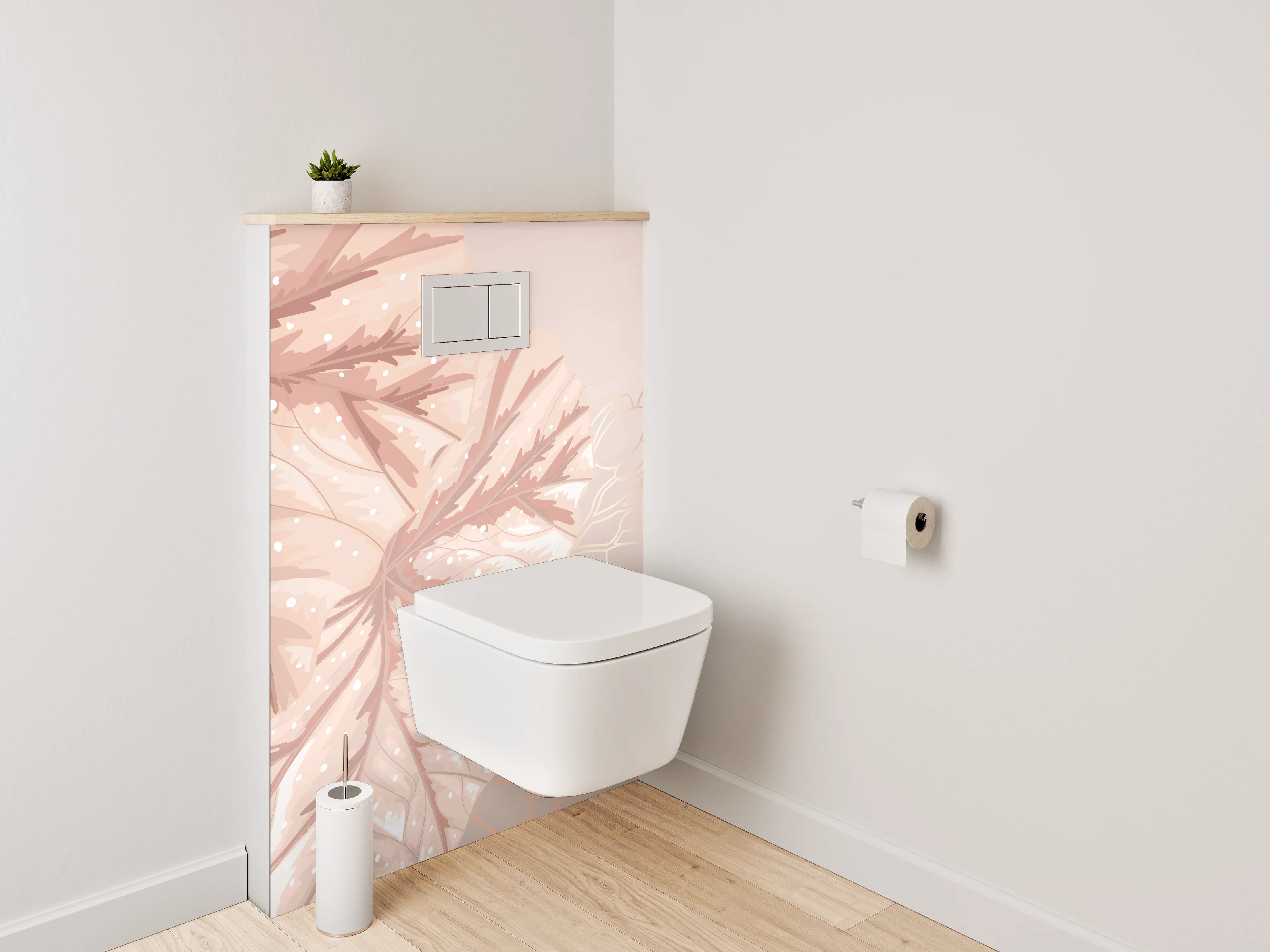 WC-Rückwand - Zarte Blätter Aquarell Rosa Beige