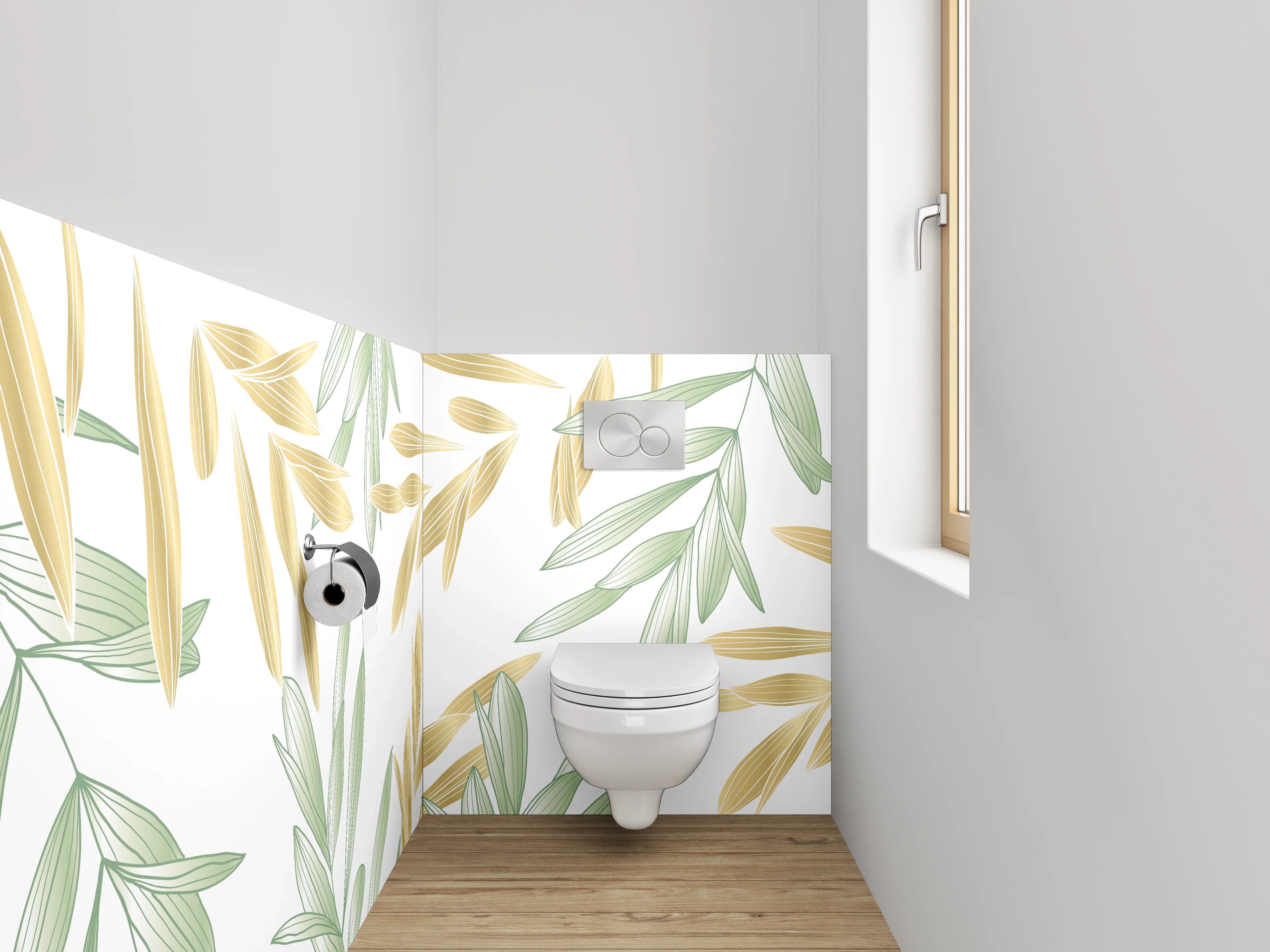WC-Rückwand - Zarte Blätter in Pastelloptik