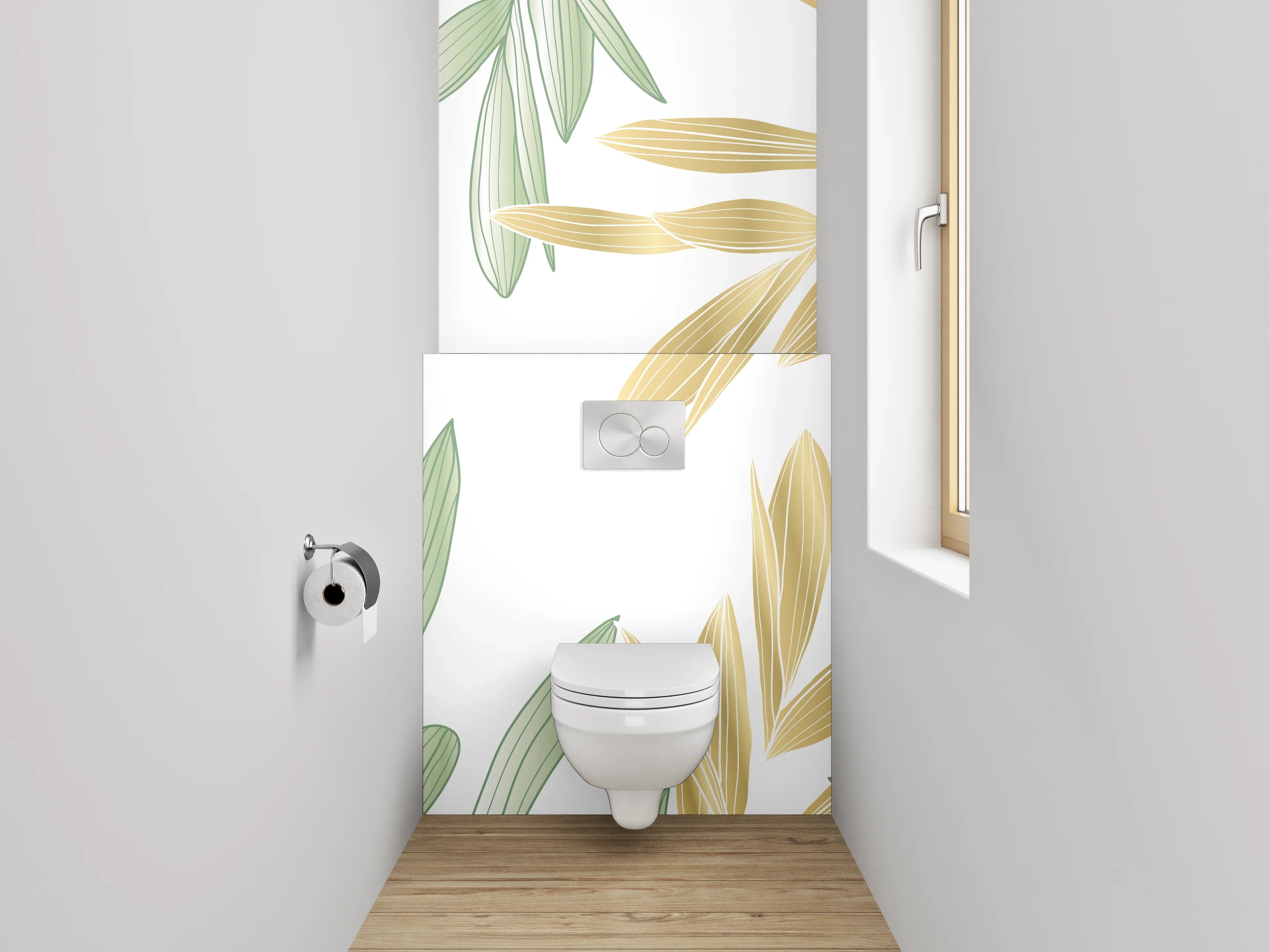 WC-Rückwand - Zarte Blätter in Pastelloptik