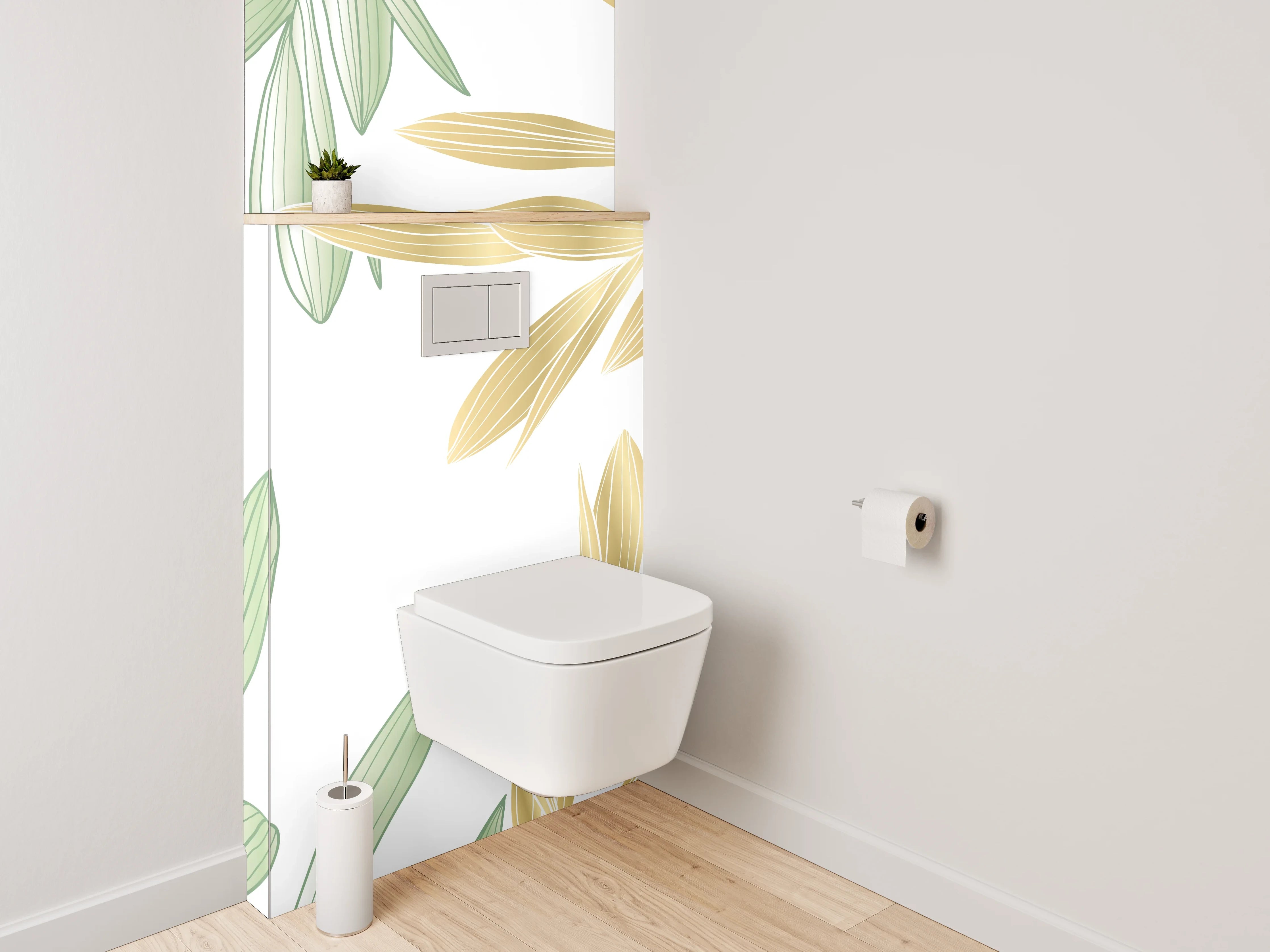WC-Rückwand - Zarte Blätter in Pastelloptik