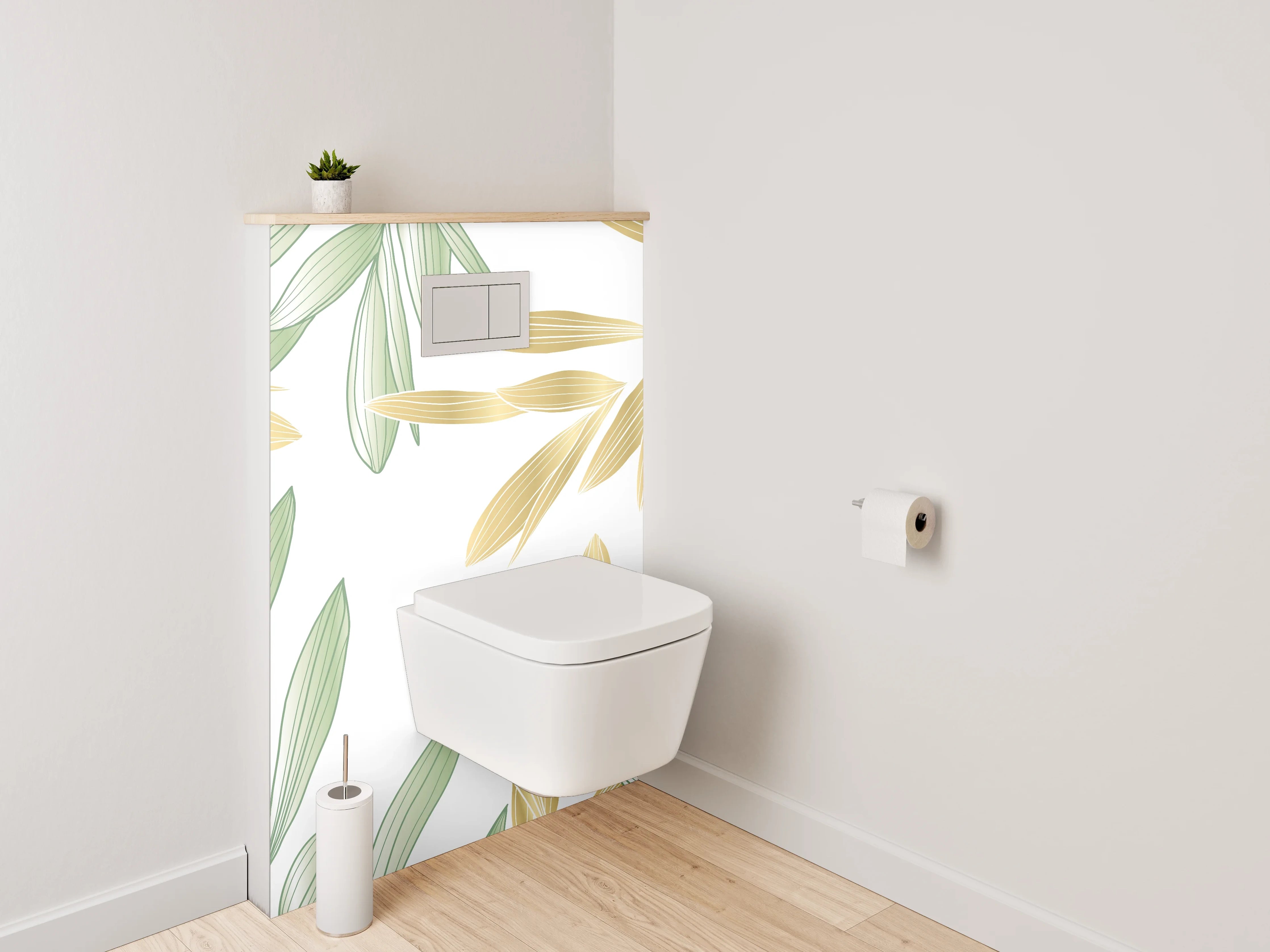 WC-Rückwand - Zarte Blätter in Pastelloptik