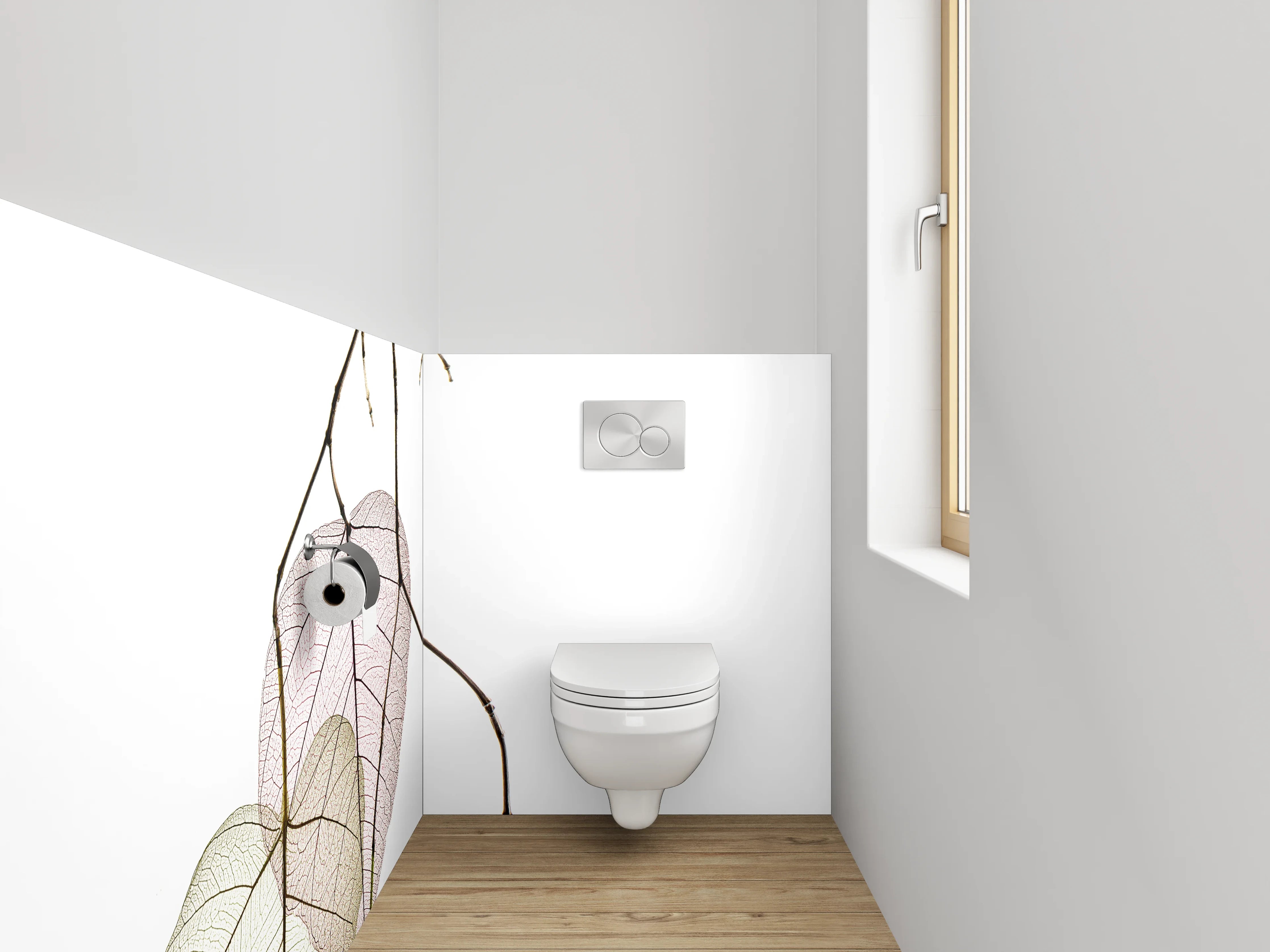 WC-Rückwand - Zarte Blätterzweige auf Weiß