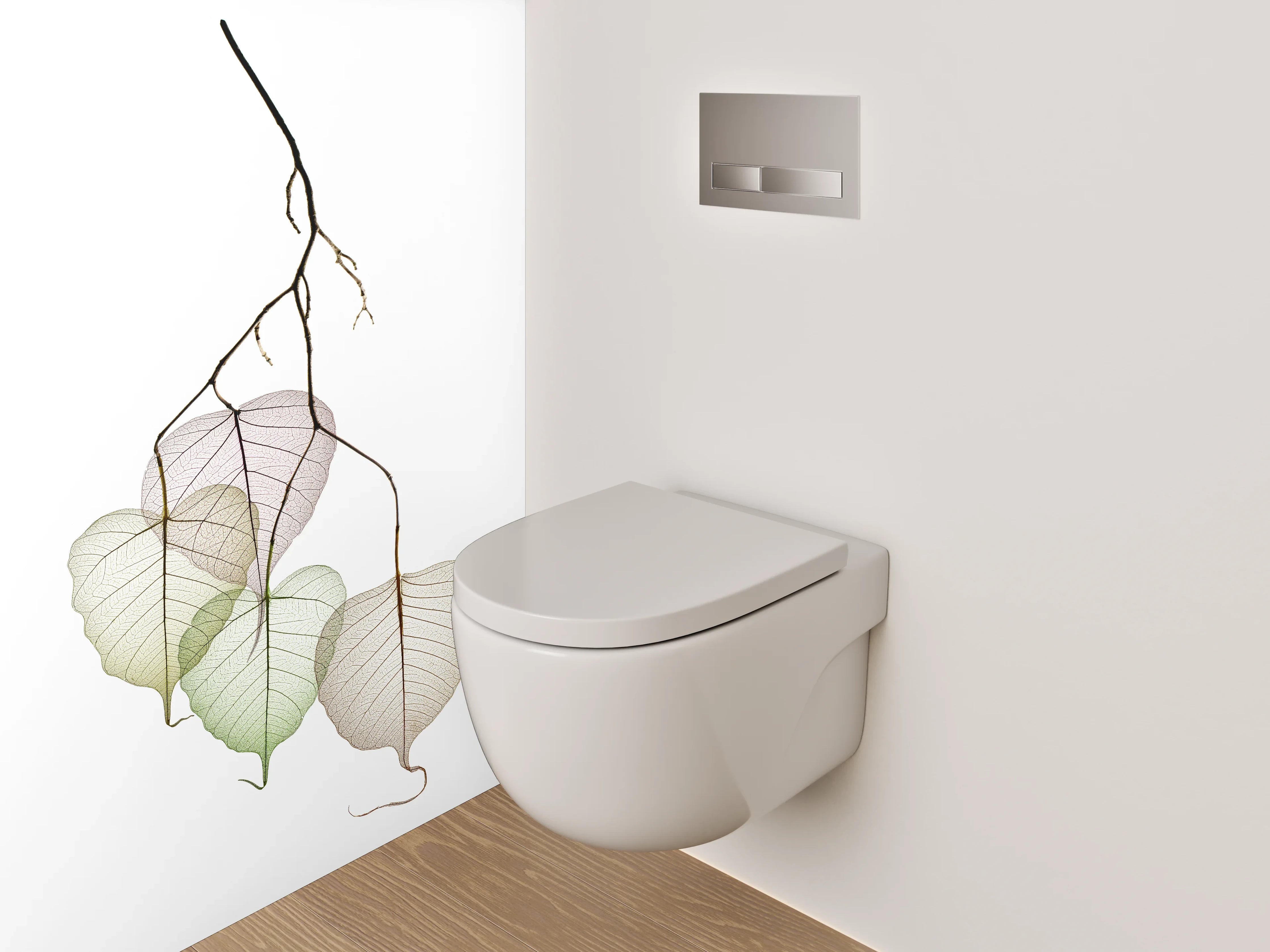 WC-Rückwand - Zarte Blätterzweige auf Weiß