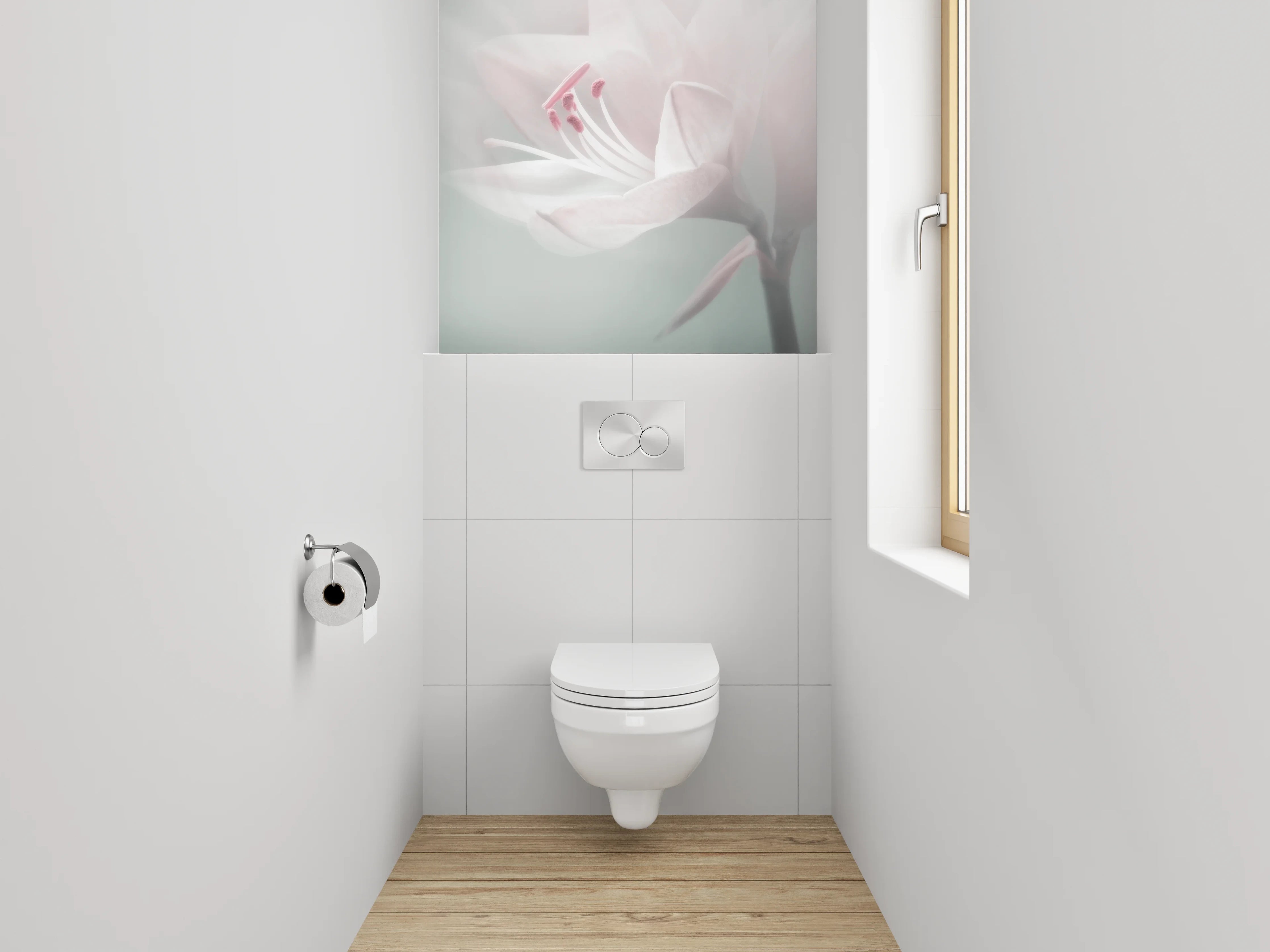 WC-Rückwand - Zarte Blüte in Pastellweiß